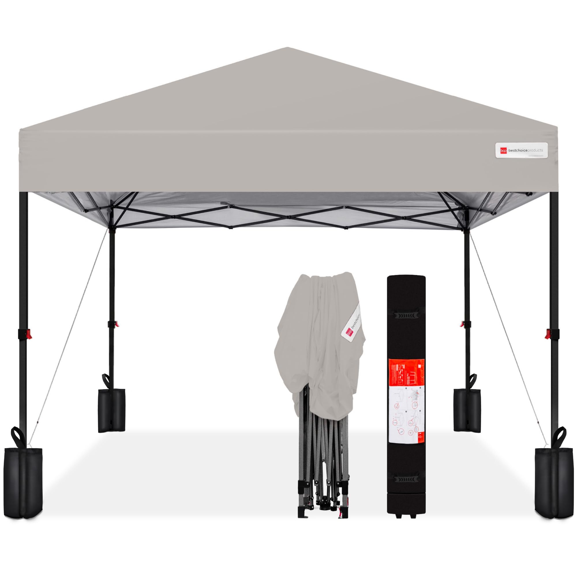 Best Choice Products 10x10ft Pop Up Canopy Tent with Sidewall, 1 Person 1 Minute Set Up, Carry Case, 4 Weight Bags - Pink/White