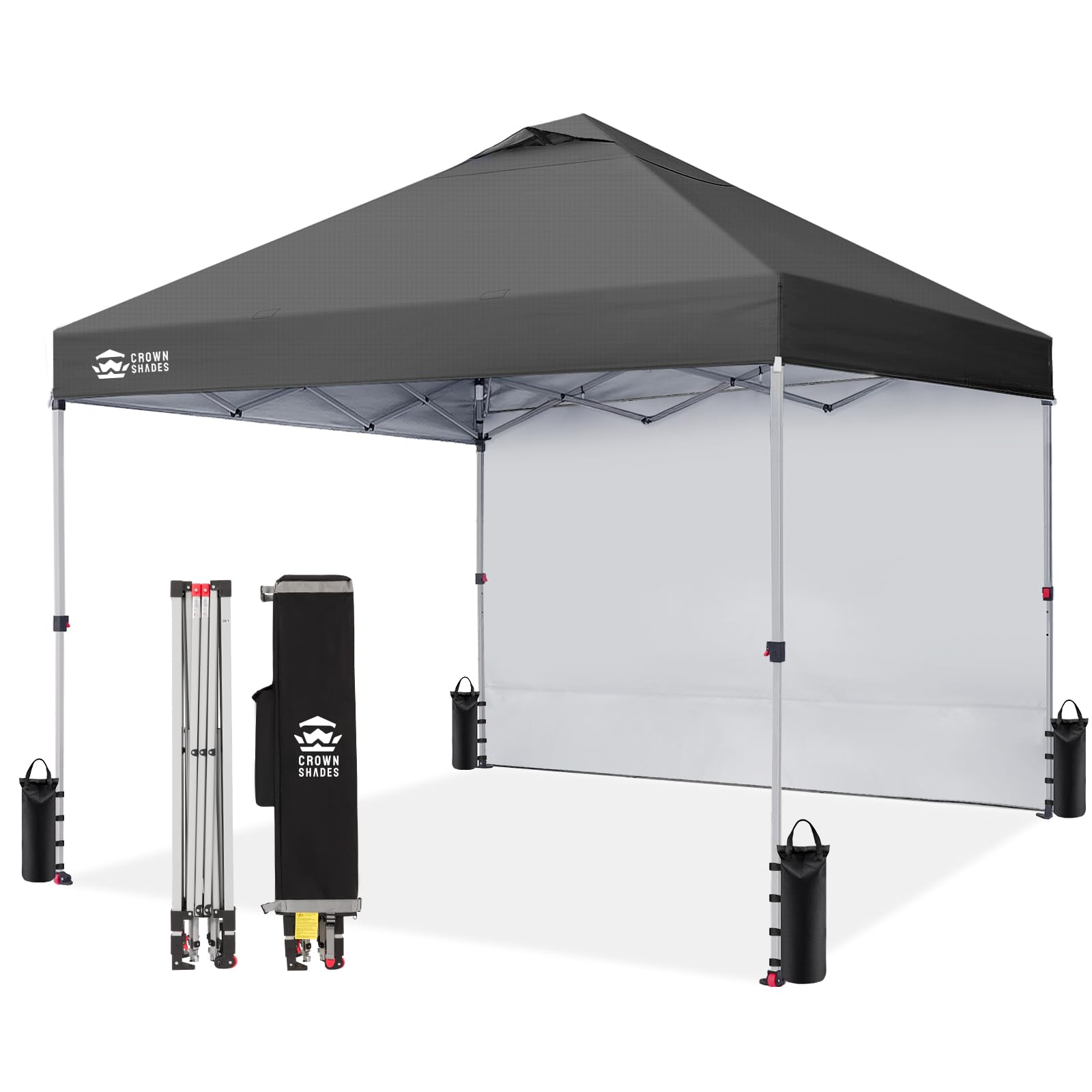 CROWN SHADES 10x10 Pop Up Canopy with 1 Side Wall - Beach Tent with One Push Setup - Outdoor Sun Shade for Events, Parties, Camping - Gazebo with STO-N-Go Cover Bag (White)
