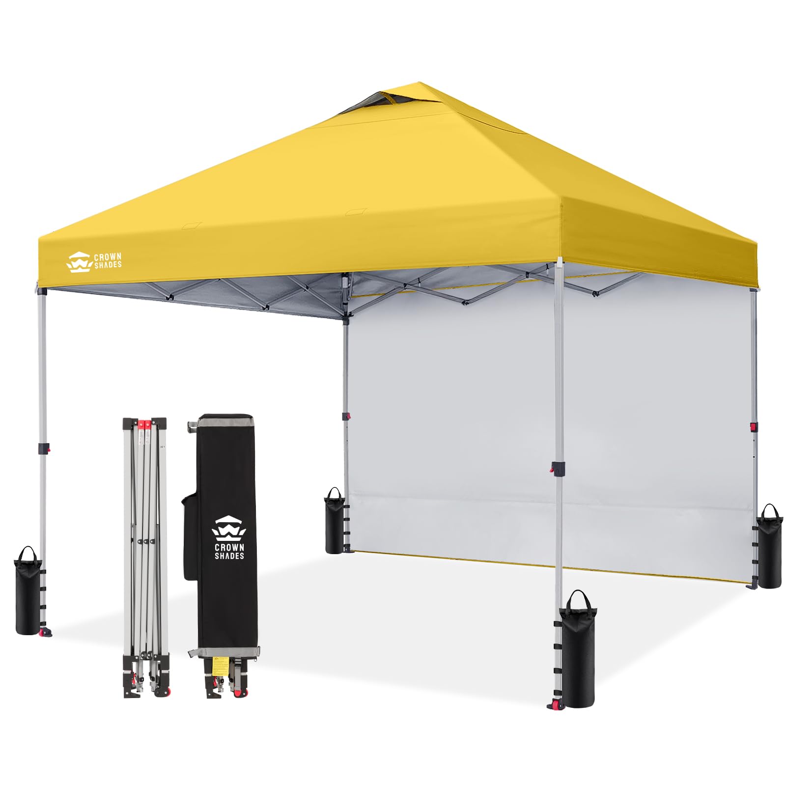 CROWN SHADES 10x10 Pop Up Canopy with 1 Side Wall - Beach Tent with One Push Setup - Outdoor Sun Shade for Events, Parties, Camping - Gazebo with STO-N-Go Cover Bag (White)