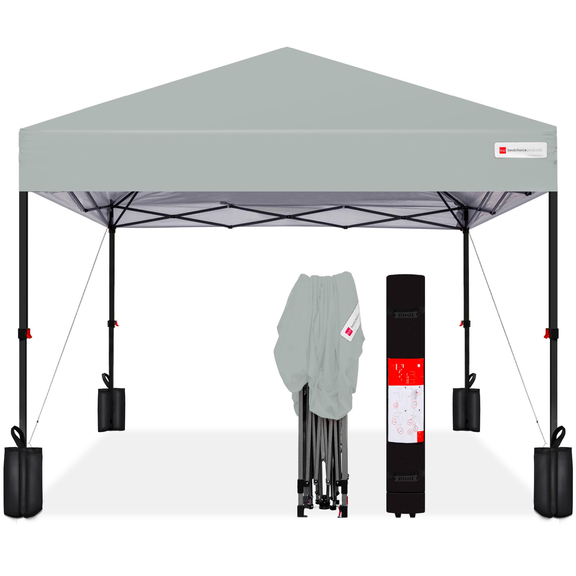 Best Choice Products 10x10ft Pop Up Canopy Tent with Sidewall, 1 Person 1 Minute Set Up, Carry Case, 4 Weight Bags - Pink/White