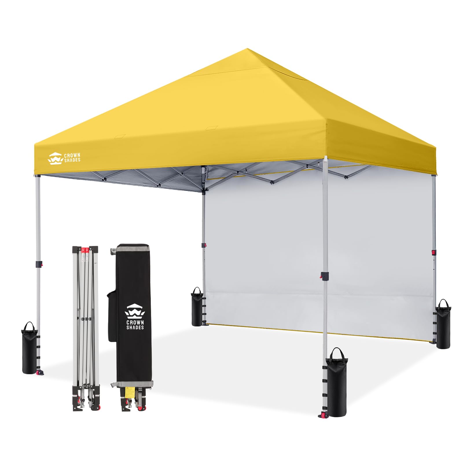 CROWN SHADES 10x10 Pop Up Canopy with 1 Side Wall - Beach Tent with One Push Setup - Outdoor Sun Shade for Events, Parties, Camping - Gazebo with STO-N-Go Cover Bag (White)