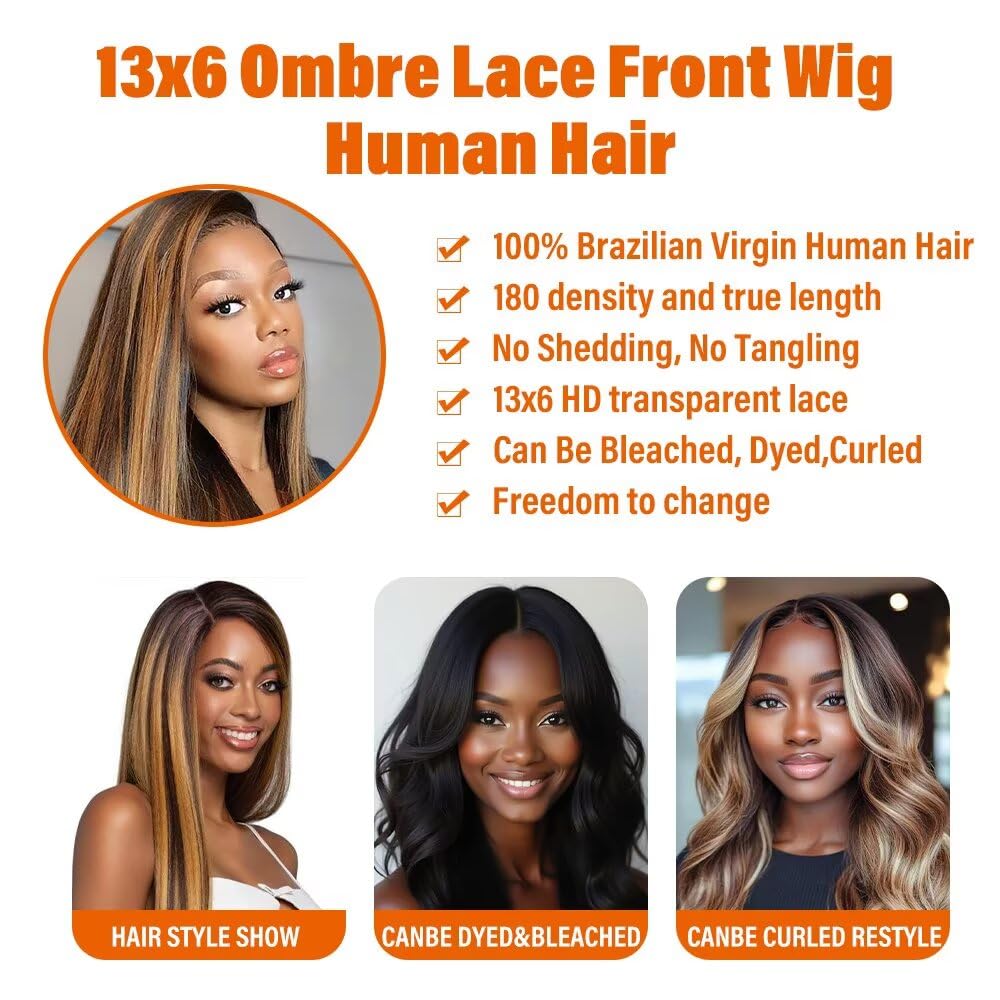 TTSMINS 13x6 Lace Front Wigs Human Hair for Women 180 Density HD Transparent 28 Inch Straight Lace Front Wigs Human Hair Pre Plucked Glueless Lace Frontal Wigs Natural Black Color