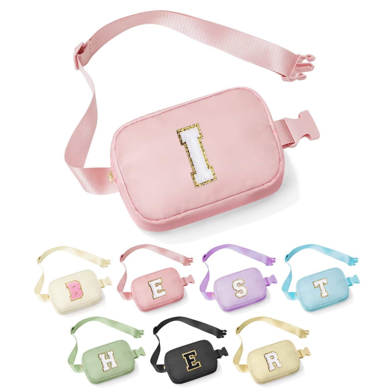 YOOLIFE Sisters Gifts - Pink Initial Crossbody Bag Belt Bag for Sister