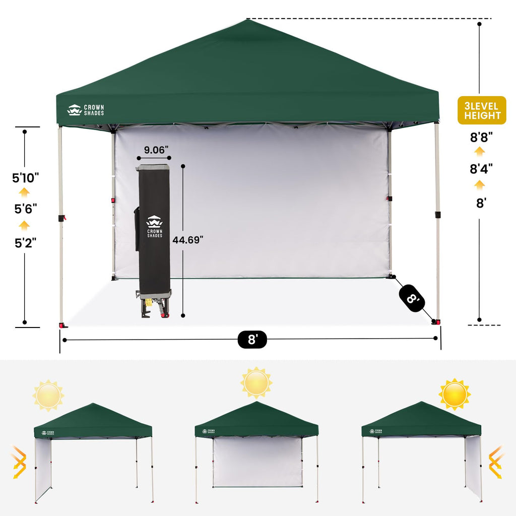 CROWN SHADES 10x10 Pop Up Canopy with 1 Side Wall - Beach Tent with One Push Setup - Outdoor Sun Shade for Events, Parties, Camping - Gazebo with STO-N-Go Cover Bag (White)