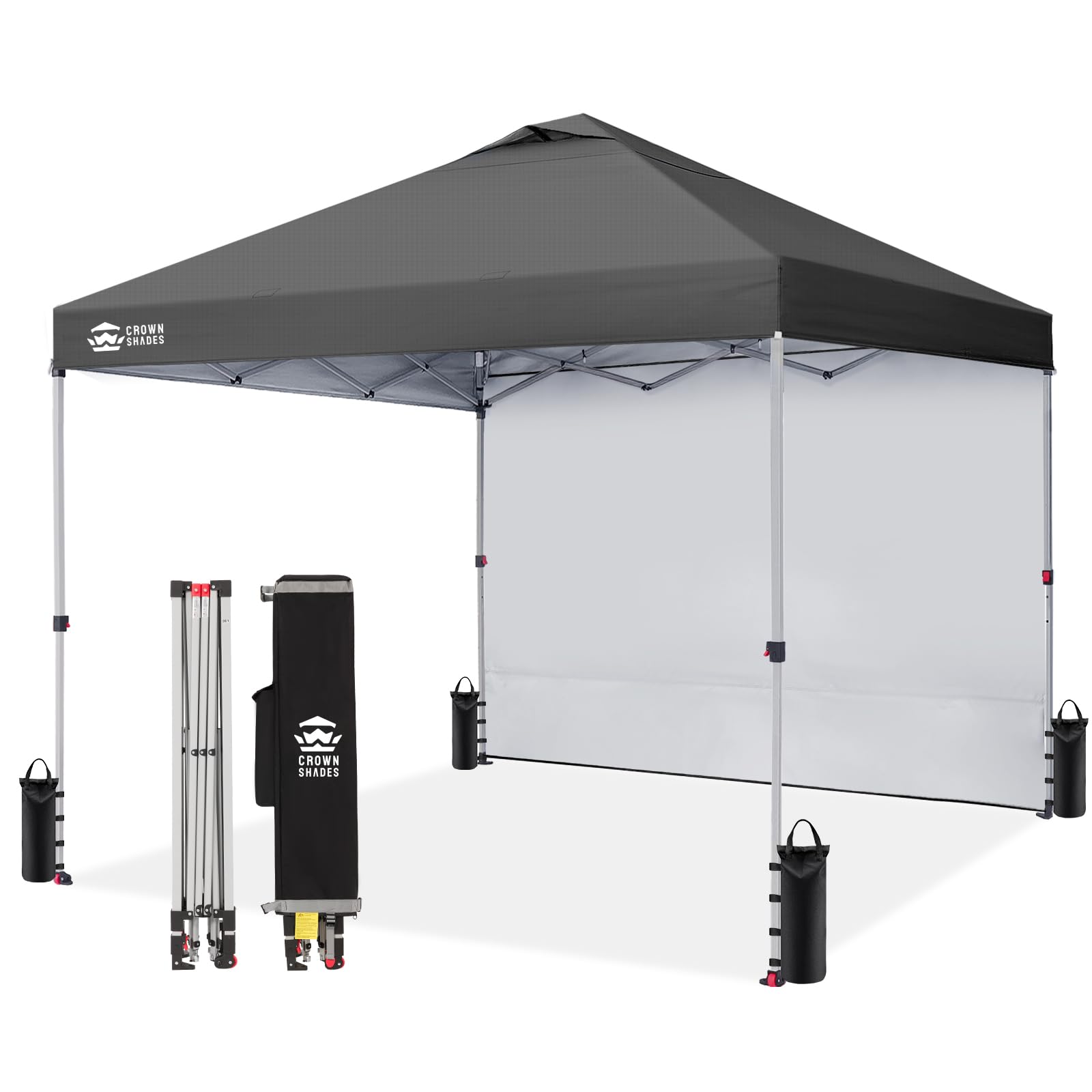 CROWN SHADES 10x10 Pop Up Canopy with 1 Side Wall - Beach Tent with One Push Setup - Outdoor Sun Shade for Events, Parties, Camping - Gazebo with STO-N-Go Cover Bag (White)