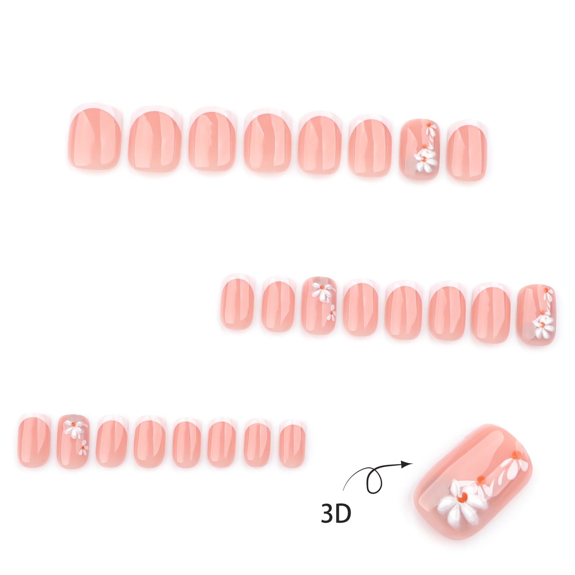 Summer French Press On Nails Short Almond, Cute Nude Pink Fake Nails with White French Tip & Brown Dot Detail, Glossy Gel Acrylic Stick On Nails, Perfect for Daily Wear & Gifts, New Packaging, 32PCS