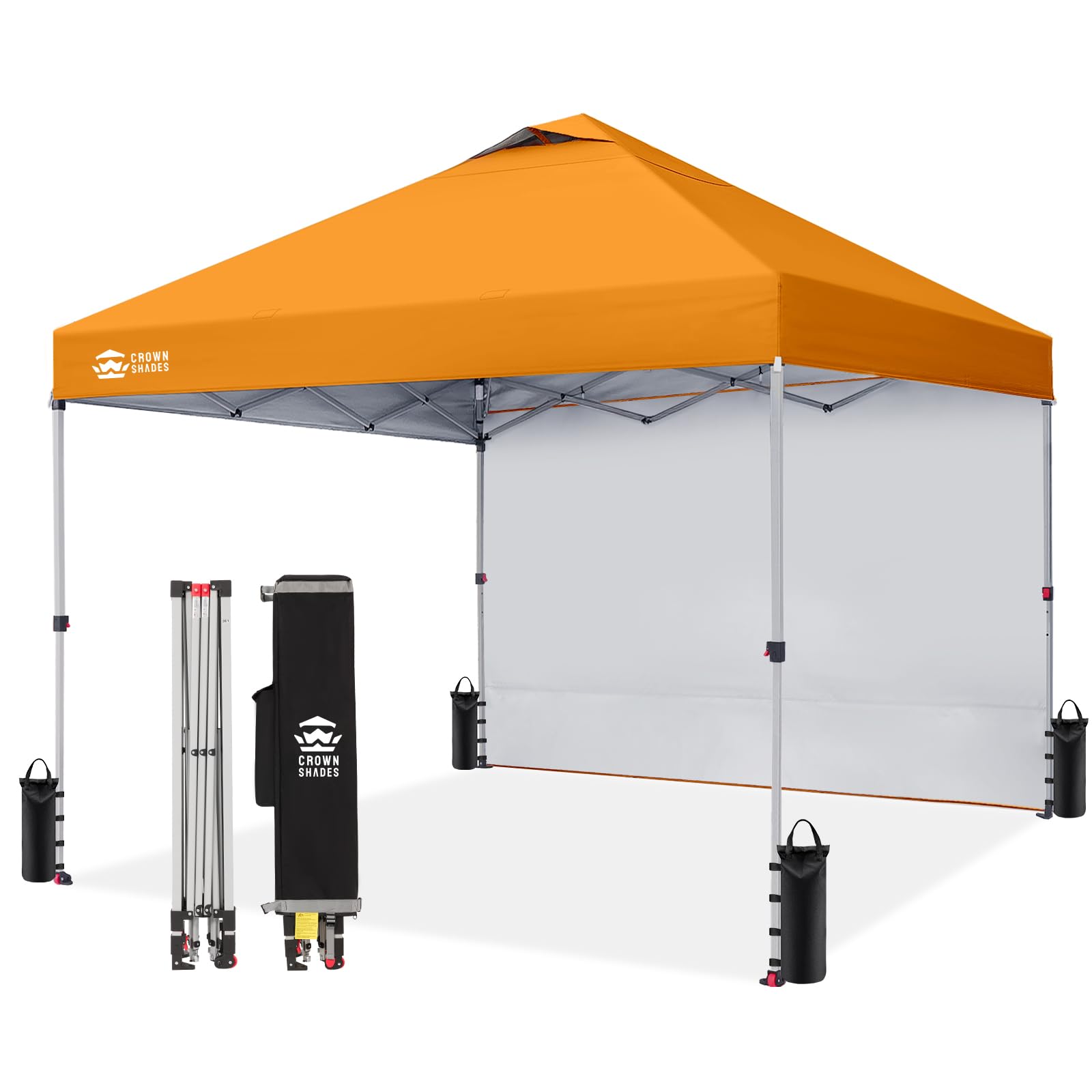 CROWN SHADES 10x10 Pop Up Canopy with 1 Side Wall - Beach Tent with One Push Setup - Outdoor Sun Shade for Events, Parties, Camping - Gazebo with STO-N-Go Cover Bag (White)