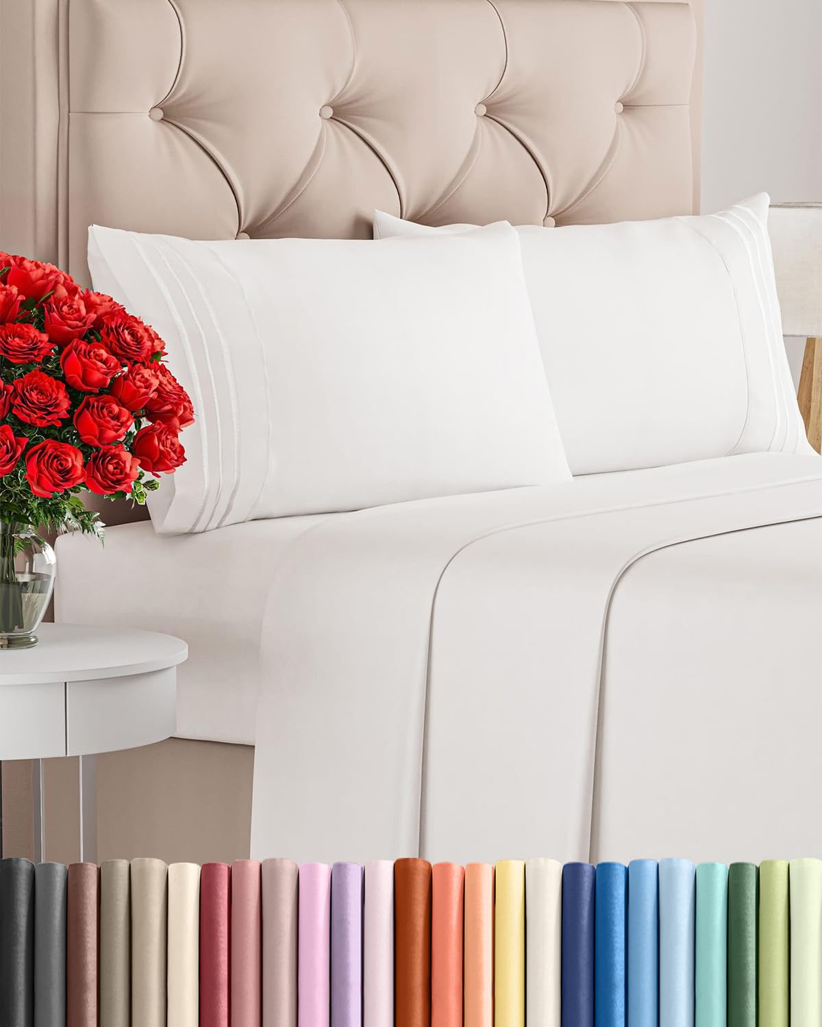 Queen Size 4 Piece Sheet Set - Comfy Breathable & Cooling Sheets - Hotel Luxury Bed Sheets for Women & Men - Deep Pockets, Easy-Fit, Extra Soft and Wrinkle Free Sheets - White Oeko-Tex Bed Sheet Set