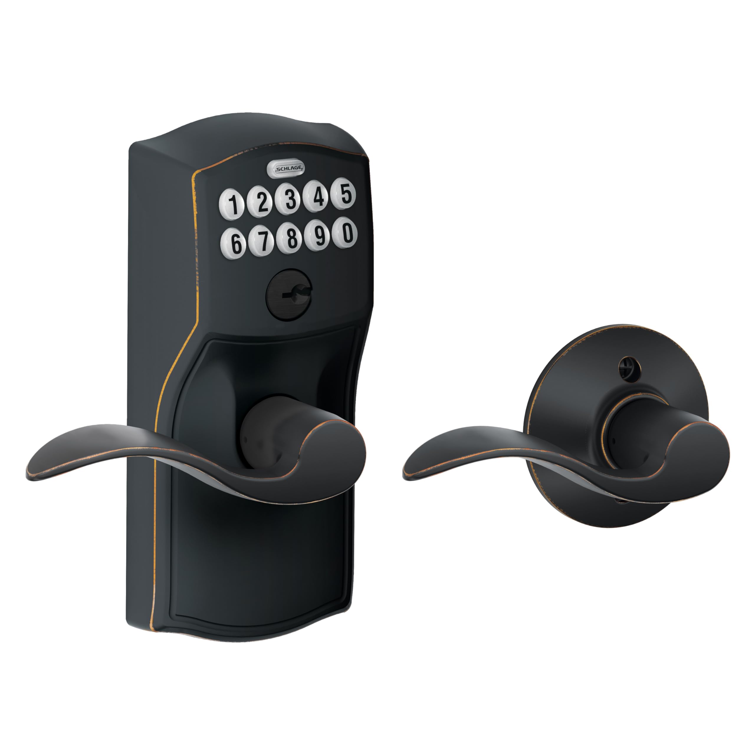 Schlage Plymouth Keypad Lock with Lever Handle, Electronic Keyless Door Entry, Auto‑Lock Enabled, Satin Chrome, FE575 PLY 626 ELA
