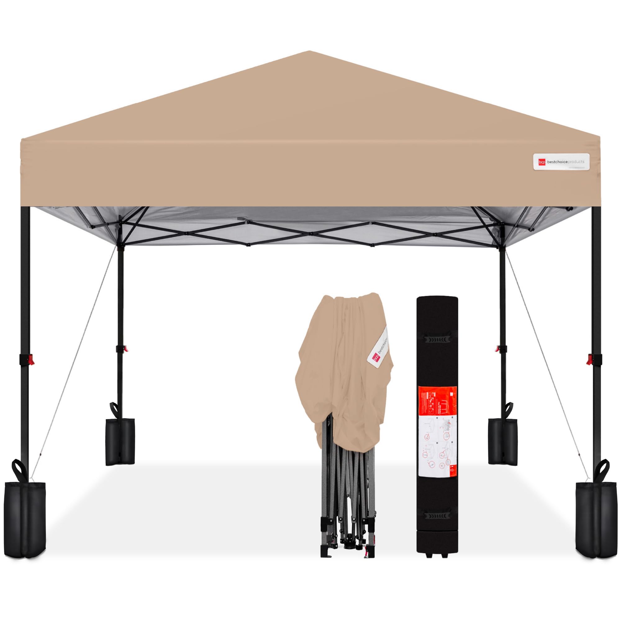 Best Choice Products 10x10ft Pop Up Canopy Tent with Sidewall, 1 Person 1 Minute Set Up, Carry Case, 4 Weight Bags - Pink/White