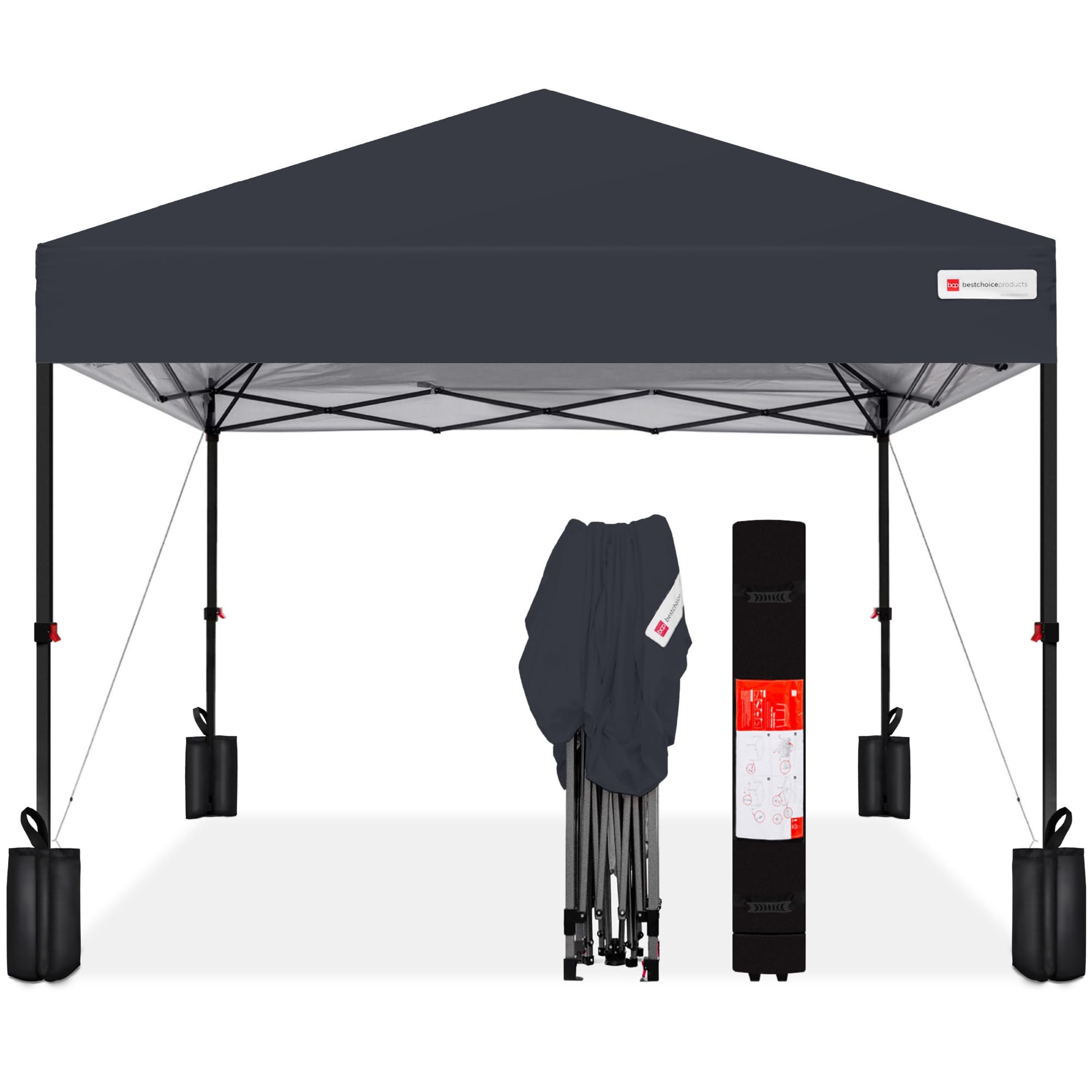 Best Choice Products 10x10ft Pop Up Canopy Tent with Sidewall, 1 Person 1 Minute Set Up, Carry Case, 4 Weight Bags - Pink/White
