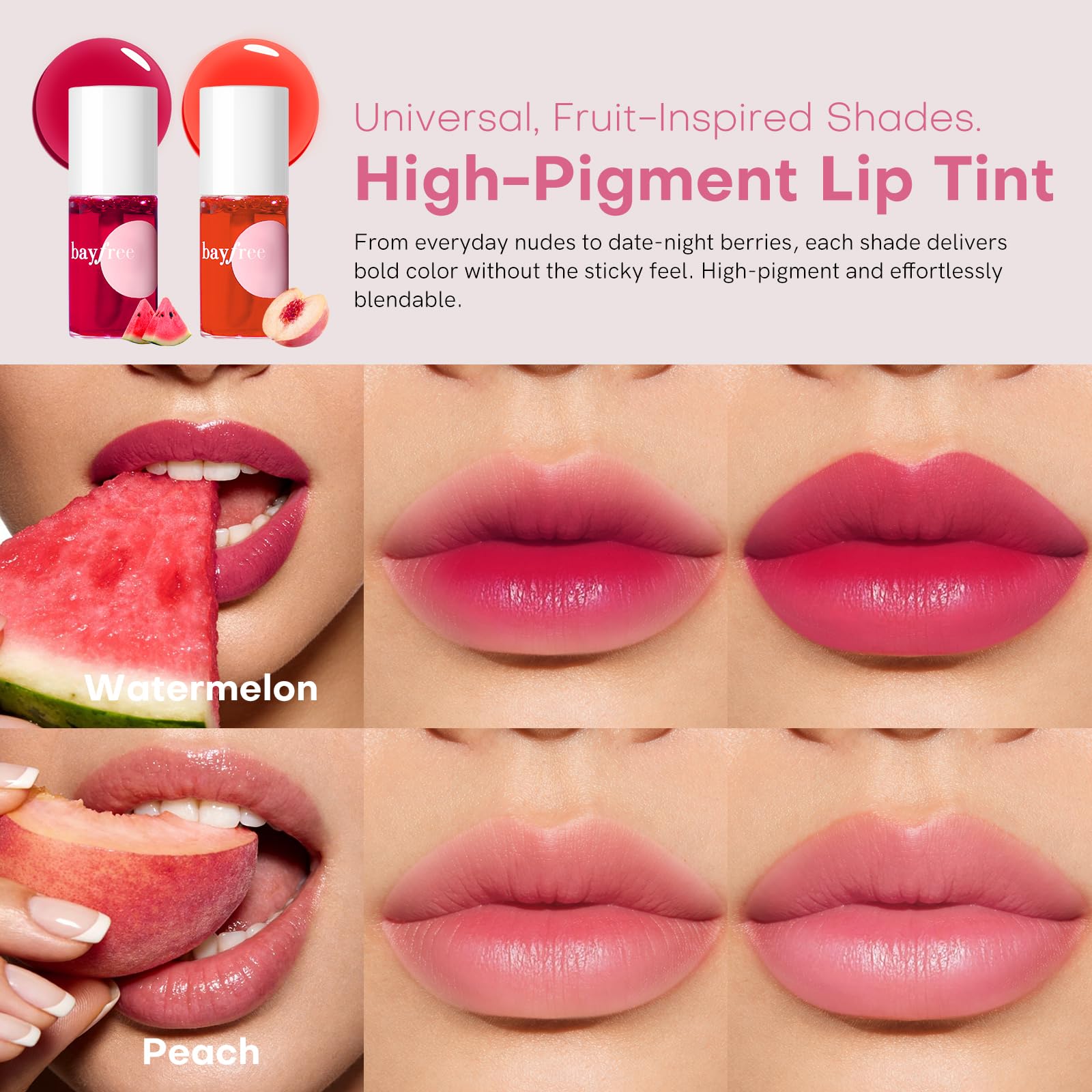 bayfree Lip Tint Stain Set, 2 PCS Korean Water Tint Lightweight Non-sticky, Waterproof Long Lasting Liquid Blush & Lip Stain, Transfer-Proof, Matte Finish Lip Color Makeup (made into jam)