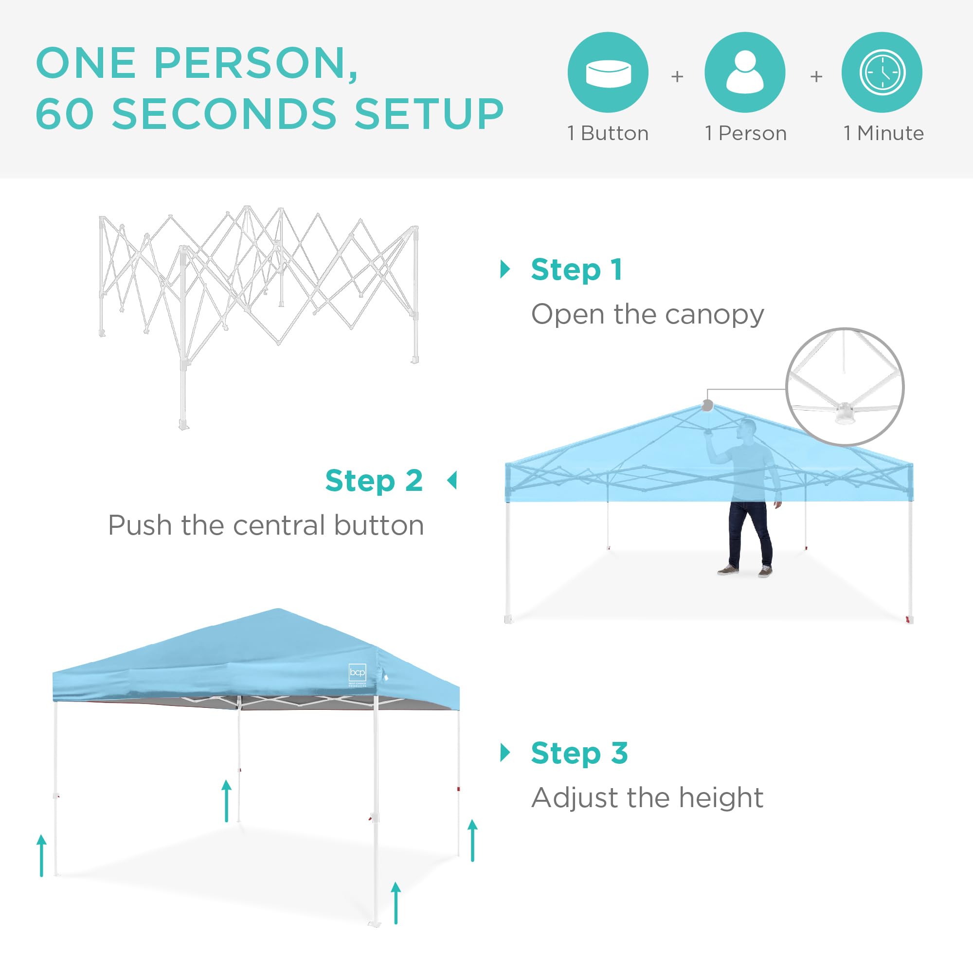 Best Choice Products 10x10ft Pop Up Canopy Tent with Sidewall, 1 Person 1 Minute Set Up, Carry Case, 4 Weight Bags - Pink/White