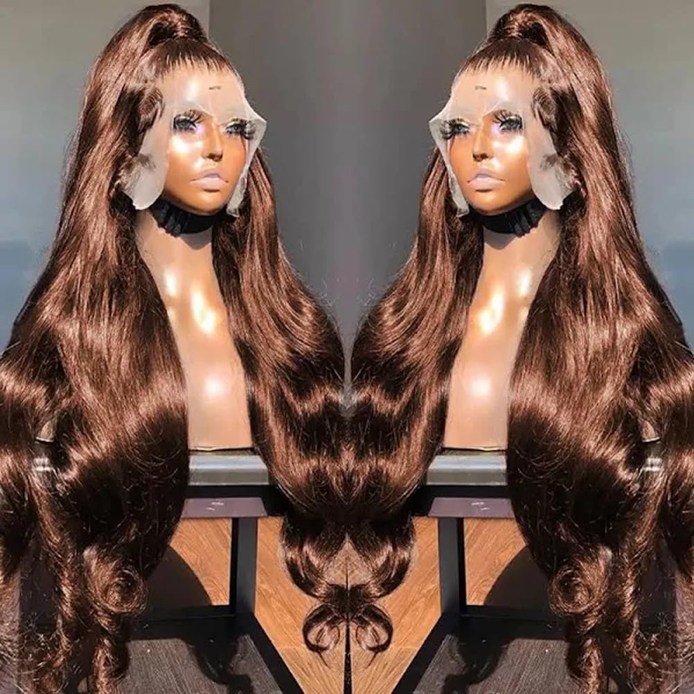 30inch Chocolate Brown Lace Front Wig Human Hair 13x6 Hd Lace Frontal Wigs Human Hair 200 Density Body Wave Chocolate Brown Wig Human Hair pre Plucked Colored Wigs for Women
