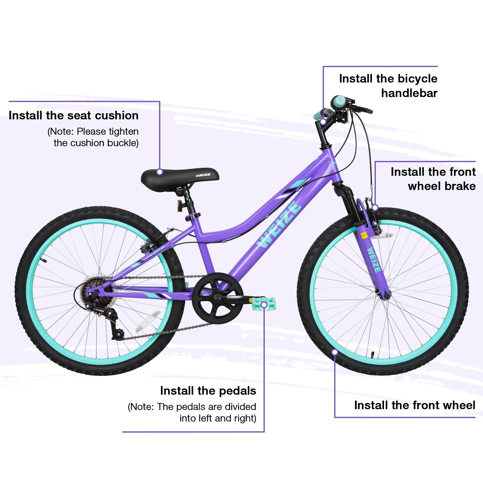 WEIZE 20 24 Inch Kids Mountain Bike,Kids Bike for Girls Age 6-14 Year Old,6 Speed Kid Bicycle with Front Suspension Fork,Adjustable Seat Height,High-Carbon Steel Frame,Ideal for Girl Adventurers