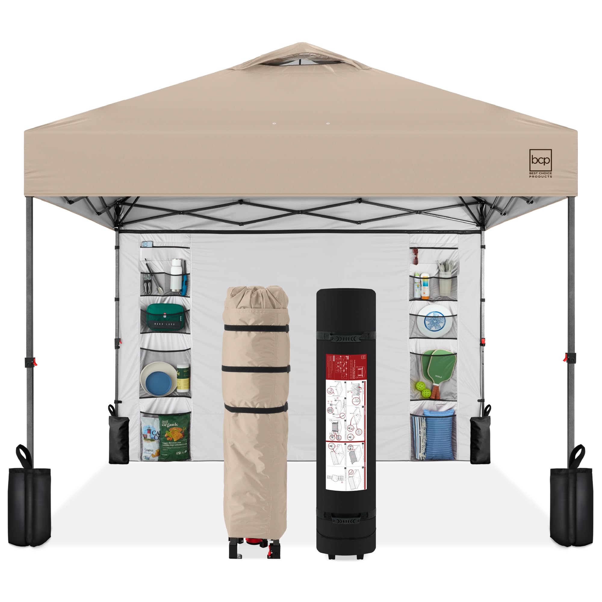 Best Choice Products 10x10ft Pop Up Canopy Tent with Sidewall, 1 Person 1 Minute Set Up, Carry Case, 4 Weight Bags - Pink/White
