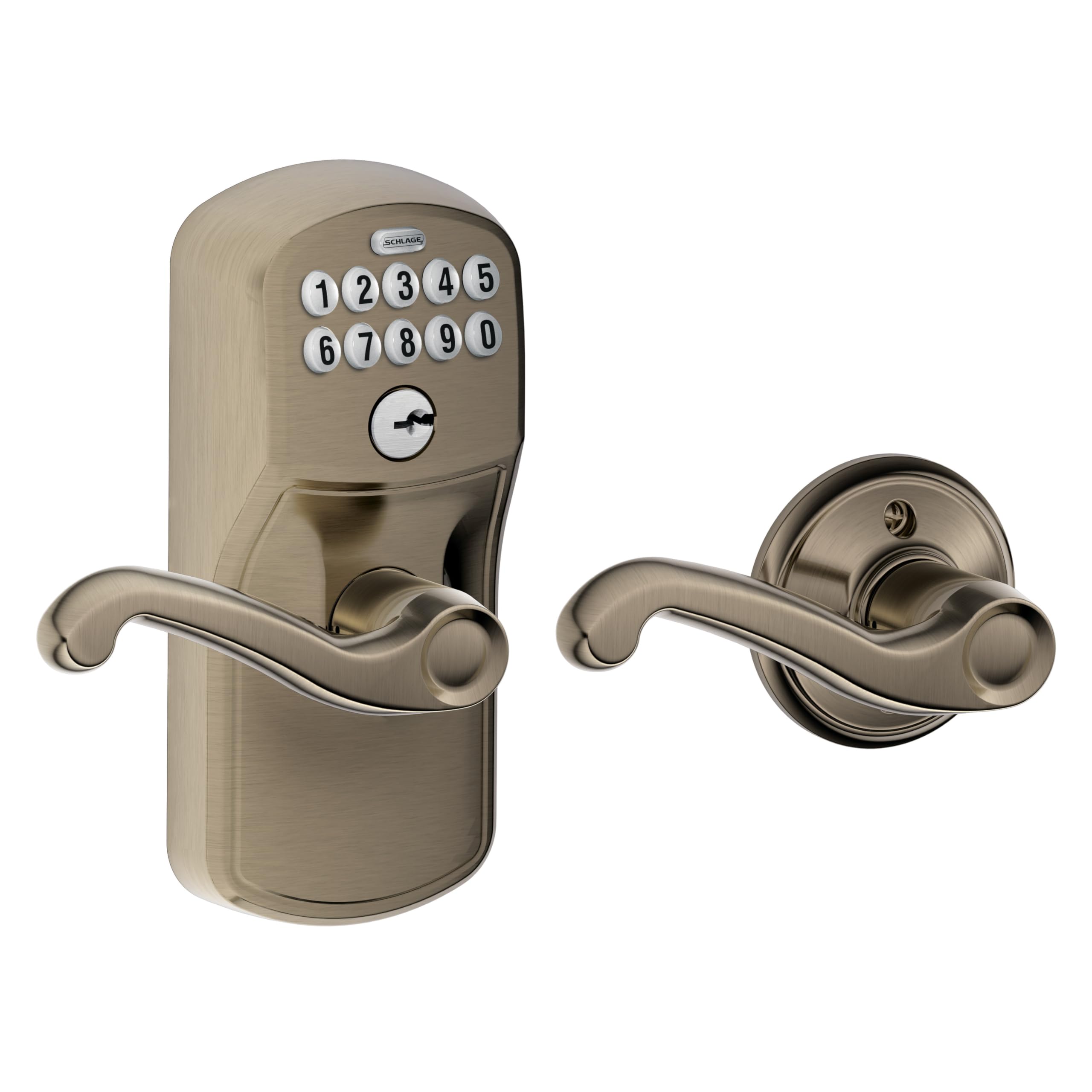 Schlage Plymouth Keypad Lock with Lever Handle, Electronic Keyless Door Entry, Auto‑Lock Enabled, Satin Chrome, FE575 PLY 626 ELA