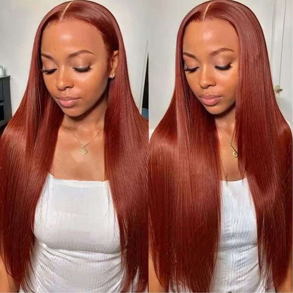 Fiumer Burgundy Wig Human Hair 28inch 13x6 HD Transparent Lace Straight 99J Red Human Hair Wig Colored Reddish Brown Lace Frontal Wigs 180% Density Pre Plucked