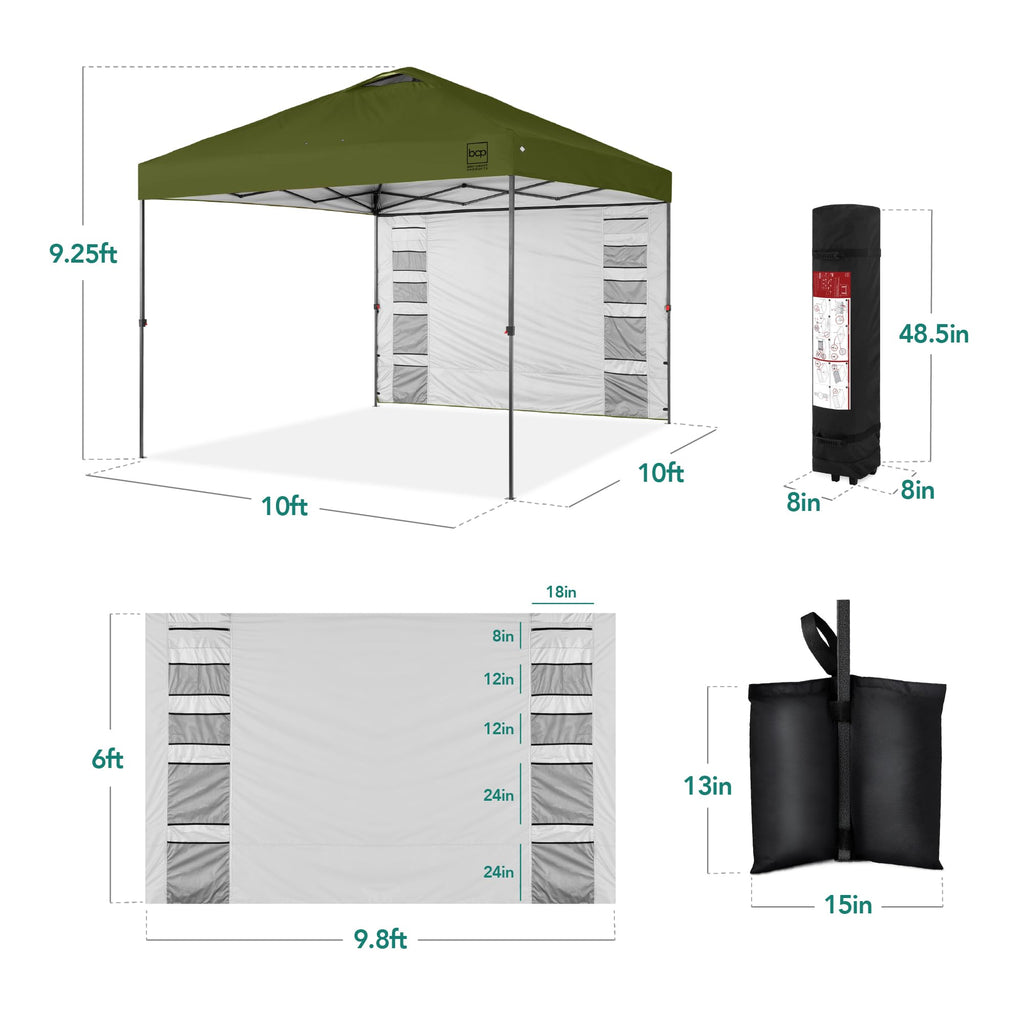 Best Choice Products 10x10ft Pop Up Canopy Tent with Sidewall, 1 Person 1 Minute Set Up, Carry Case, 4 Weight Bags - Pink/White