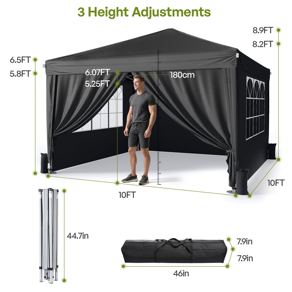 Driftalia 10x10 Pop Up Canopy with Sidewalls, Outdoor Instant Canopy Tent with Carry Bag for Commercial Events, Camping, Backyard Parties - White