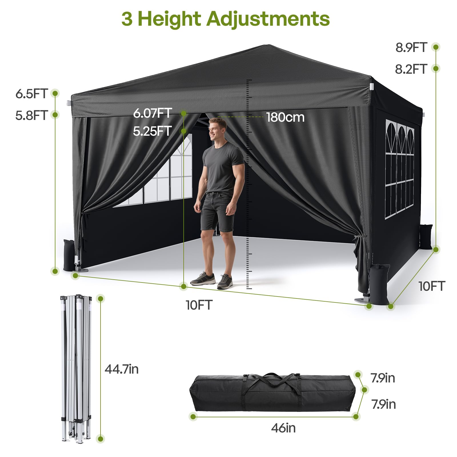 Driftalia 10x10 Pop Up Canopy with Sidewalls, Outdoor Instant Canopy Tent with Carry Bag for Commercial Events, Camping, Backyard Parties - White
