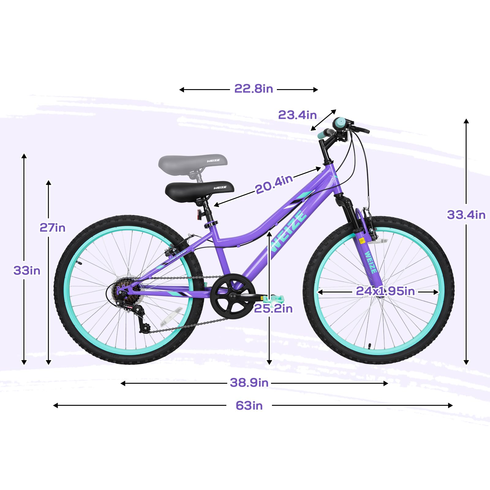 WEIZE 20 24 Inch Kids Mountain Bike,Kids Bike for Girls Age 6-14 Year Old,6 Speed Kid Bicycle with Front Suspension Fork,Adjustable Seat Height,High-Carbon Steel Frame,Ideal for Girl Adventurers