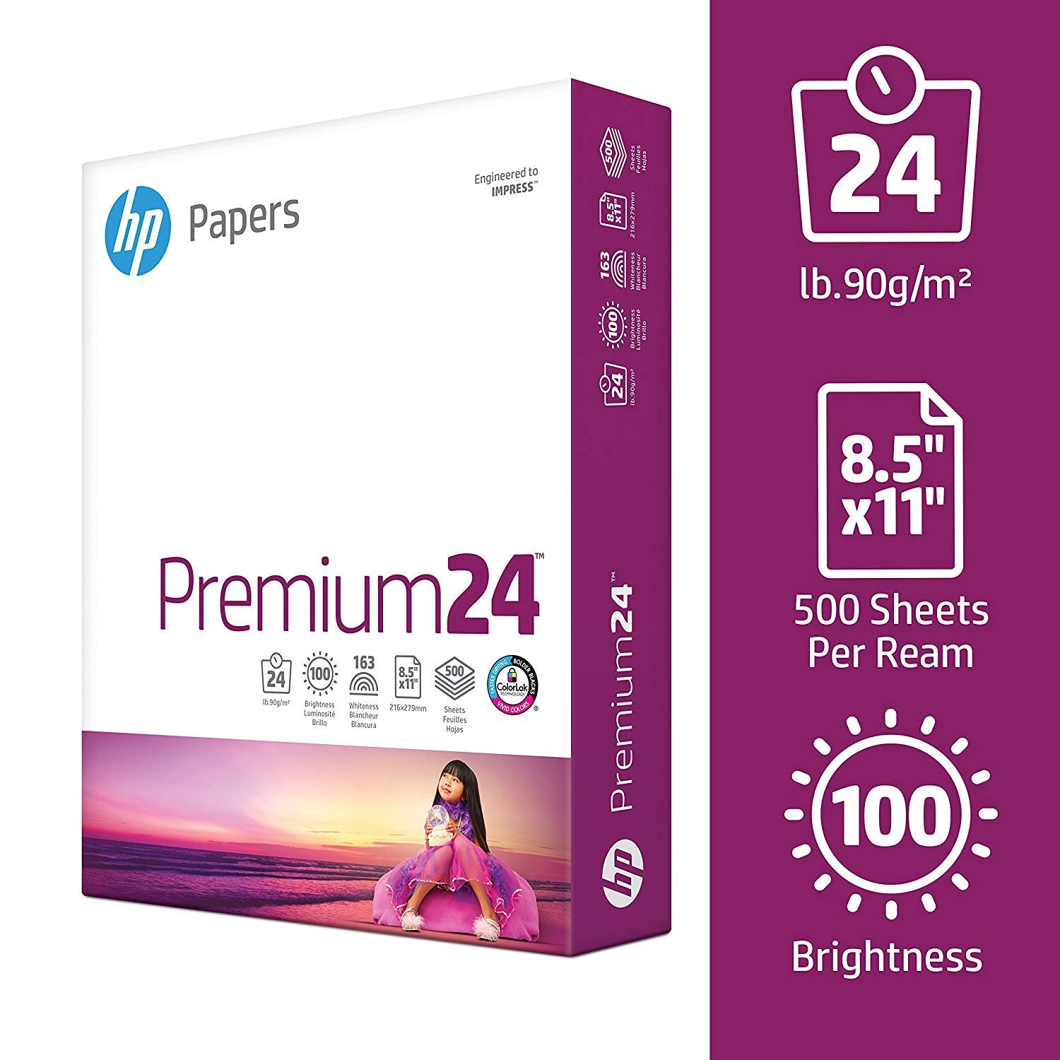 HP Paper Printer | 8.5 x 11 Paper | Premium 32 lb | 1 Ream - 500 Sheets | 100 Bright | Made in USA - FSC Certified | 113100R