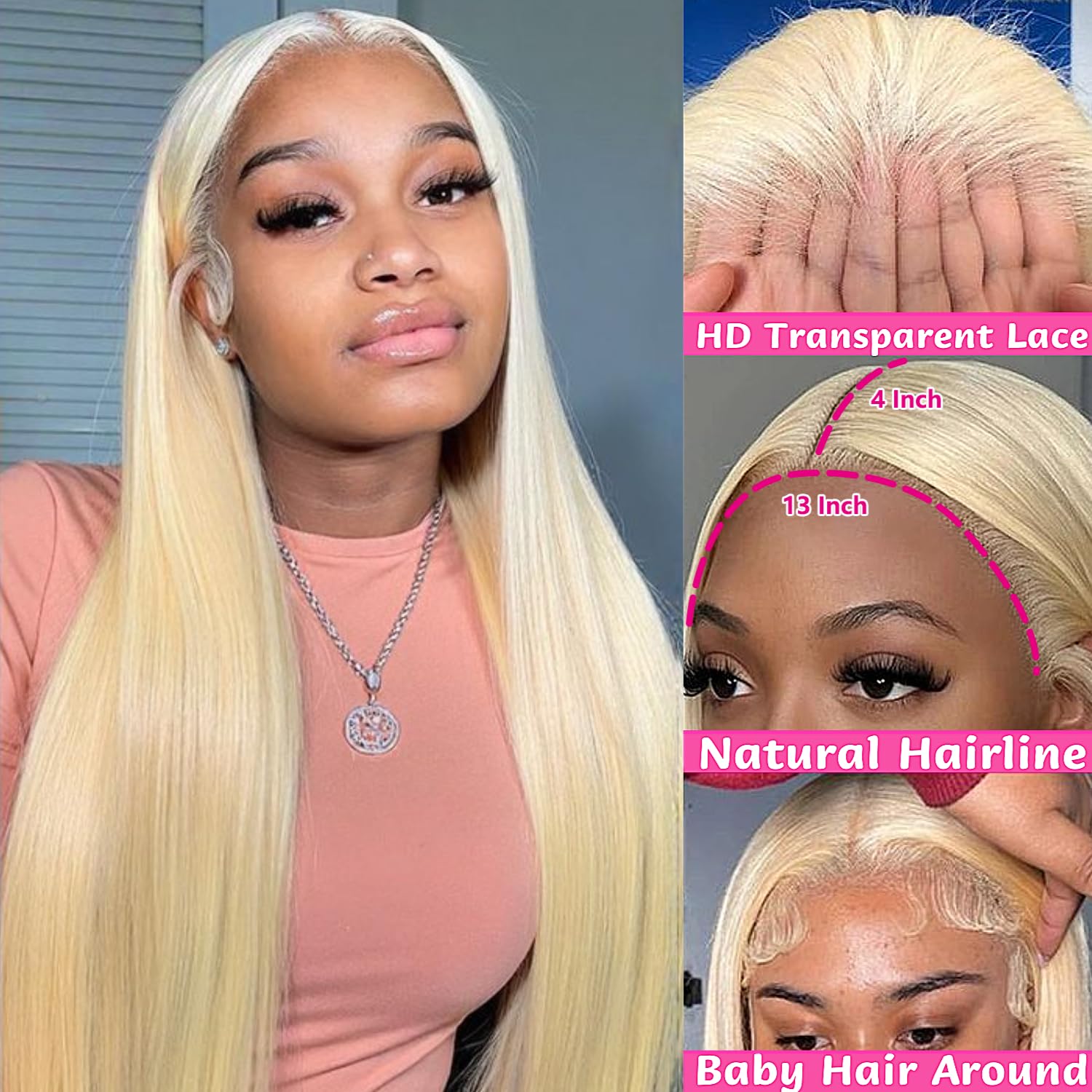 GZX 26 Inch 613 Lace Front Wig Human Hair 13X4 Blonde Straight HD Transparent Lace Frontal Wigs Human Hair Pre Plucked with Baby Hair 180% Density Blonde Glueless Wigs Human Hair