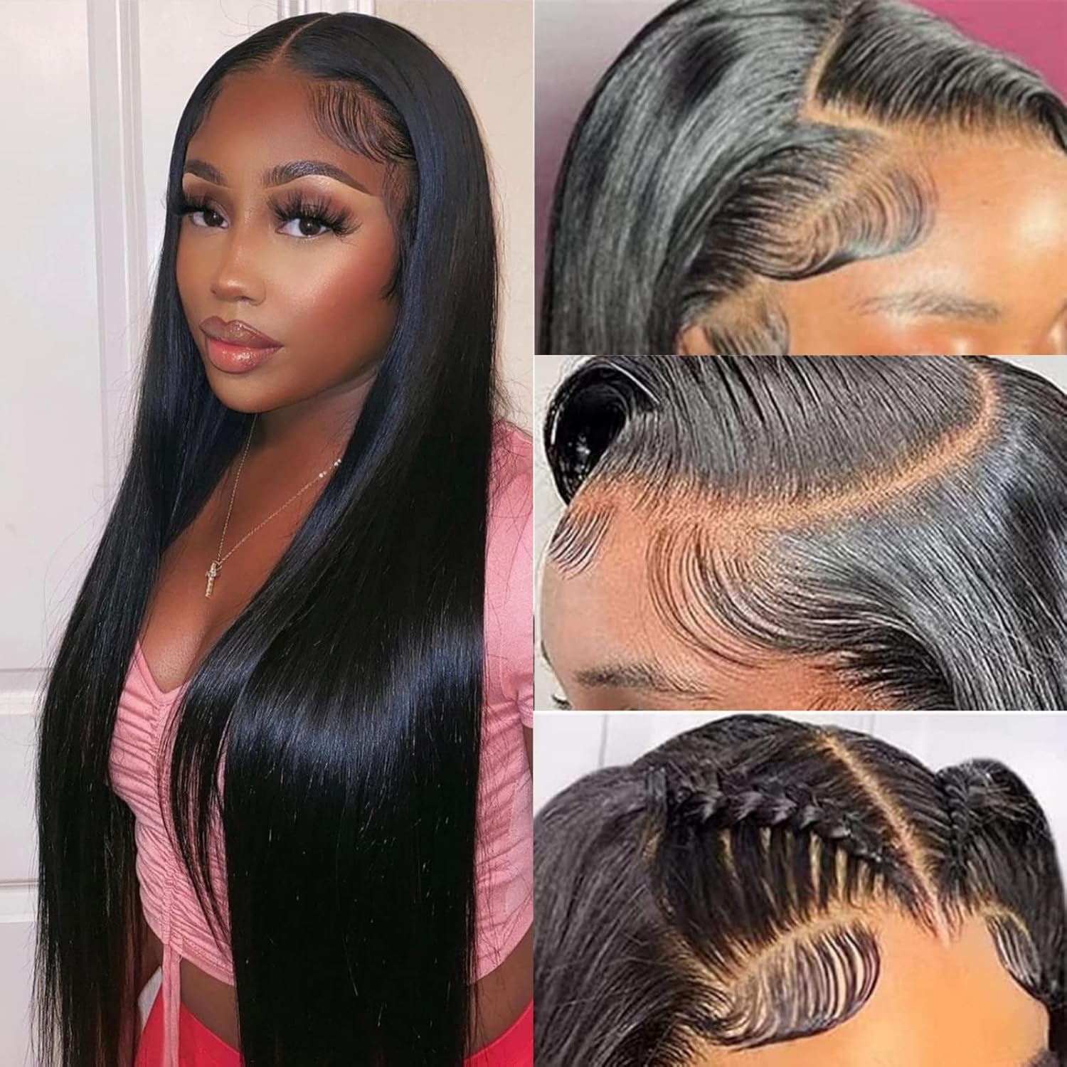 TTSMINS 13x6 Lace Front Wigs Human Hair for Women 180 Density HD Transparent 28 Inch Straight Lace Front Wigs Human Hair Pre Plucked Glueless Lace Frontal Wigs Natural Black Color