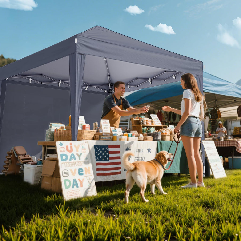 Driftalia 10x10 Pop Up Canopy with Sidewalls, Outdoor Instant Canopy Tent with Carry Bag for Commercial Events, Camping, Backyard Parties - White