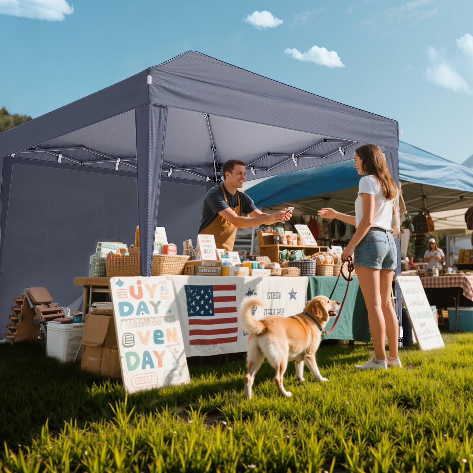 Driftalia 10x10 Pop Up Canopy with Sidewalls, Outdoor Instant Canopy Tent with Carry Bag for Commercial Events, Camping, Backyard Parties - White