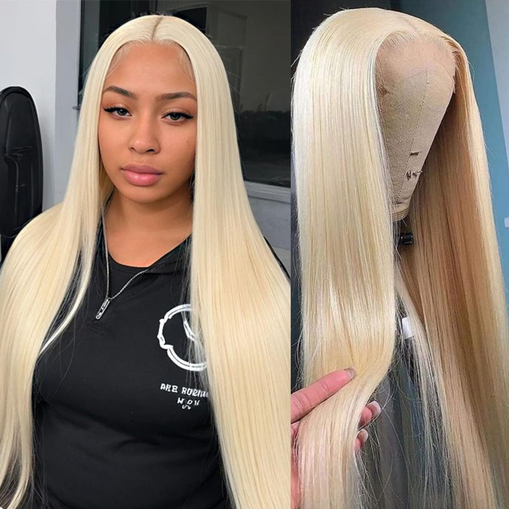 GZX 26 Inch 613 Lace Front Wig Human Hair 13X4 Blonde Straight HD Transparent Lace Frontal Wigs Human Hair Pre Plucked with Baby Hair 180% Density Blonde Glueless Wigs Human Hair