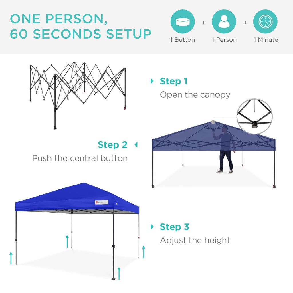 Best Choice Products 10x10ft Pop Up Canopy Tent with Sidewall, 1 Person 1 Minute Set Up, Carry Case, 4 Weight Bags - Pink/White