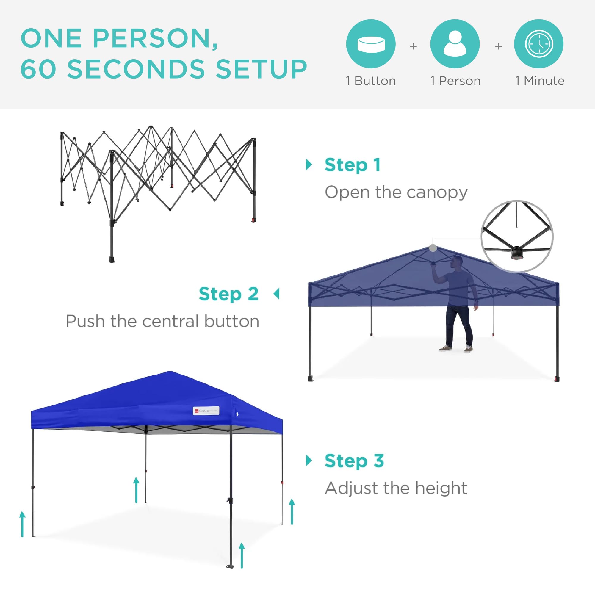 Best Choice Products 10x10ft Pop Up Canopy Tent with Sidewall, 1 Person 1 Minute Set Up, Carry Case, 4 Weight Bags - Pink/White