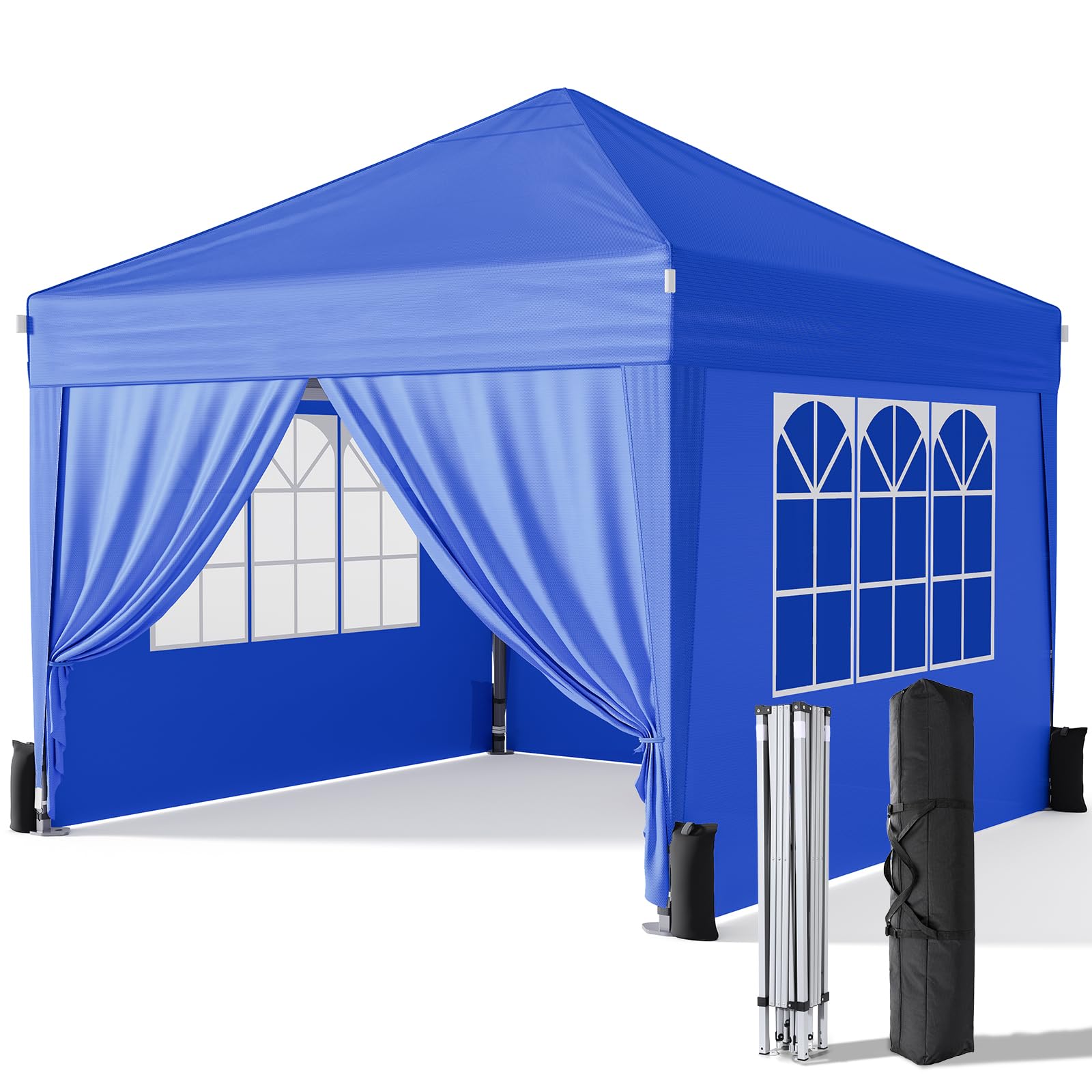 Driftalia 10x10 Pop Up Canopy with Sidewalls, Outdoor Instant Canopy Tent with Carry Bag for Commercial Events, Camping, Backyard Parties - White
