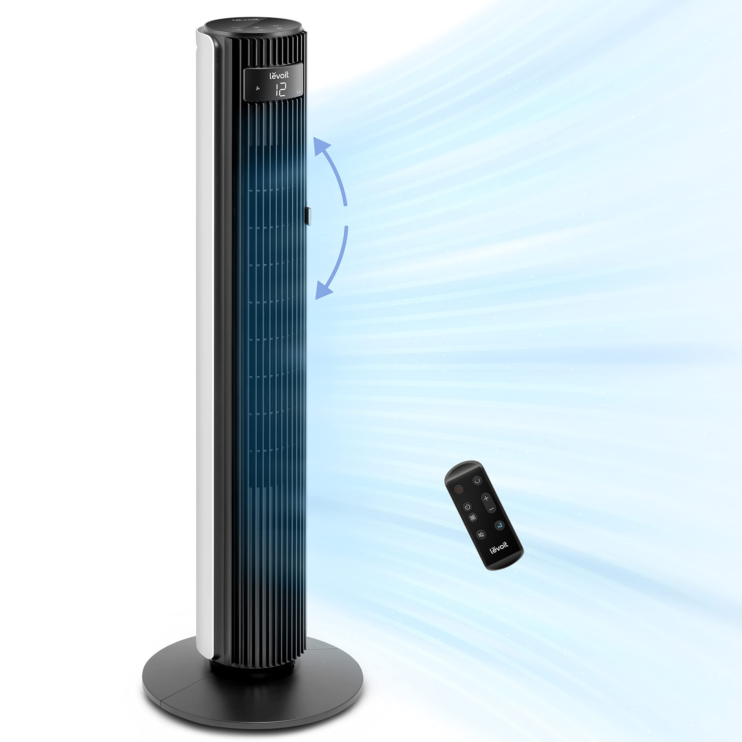 LEVOIT Tower Fan for Bedroom, 90° Oscillating Standing Fan with 28dB Quiet for Sleep, 25ft/s Velocity, 12H Timer, 5 Speeds 4 Modes, Remoter, Bladeless Room Fan for Home, Office, Indoor, 36 inch, White