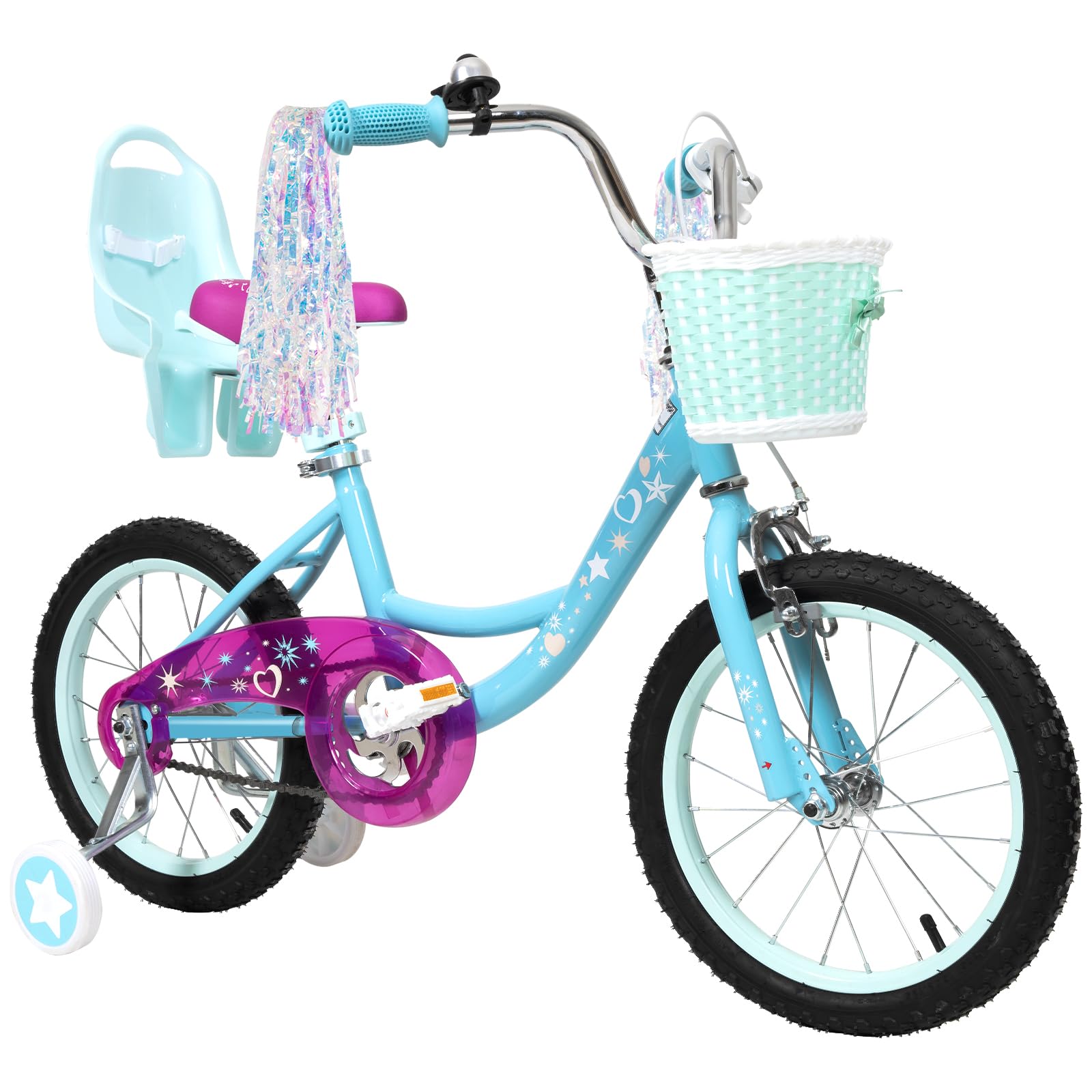 WEIZE Girls Bike for 3-12 Years Old Kids, 14 16 20 Inch Kids Bike with Training Wheels, Streamers, Basket and Doll Seat, Children Bicycles with Coaster Brake, Multiple Colors