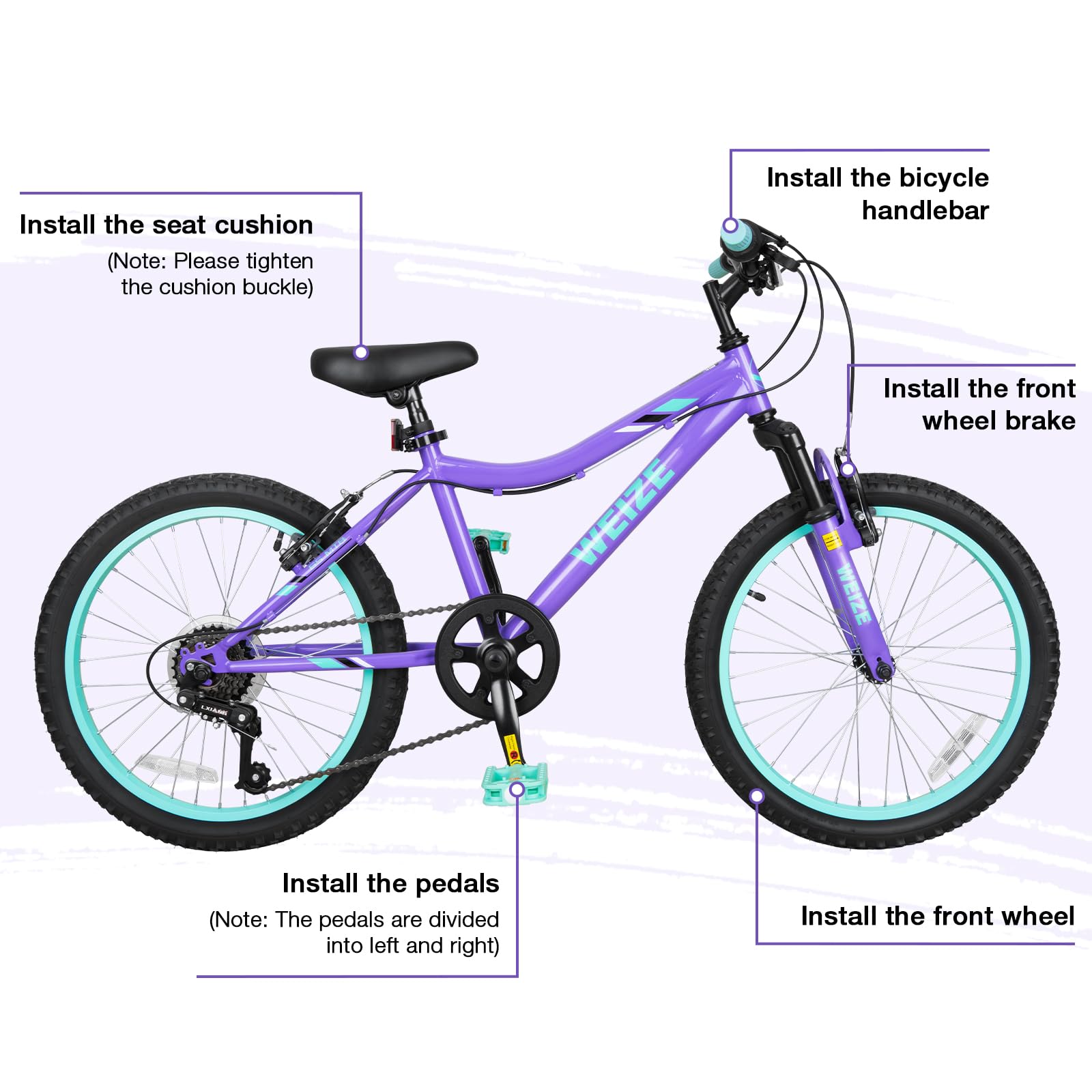 WEIZE 20 24 Inch Kids Mountain Bike,Kids Bike for Girls Age 6-14 Year Old,6 Speed Kid Bicycle with Front Suspension Fork,Adjustable Seat Height,High-Carbon Steel Frame,Ideal for Girl Adventurers