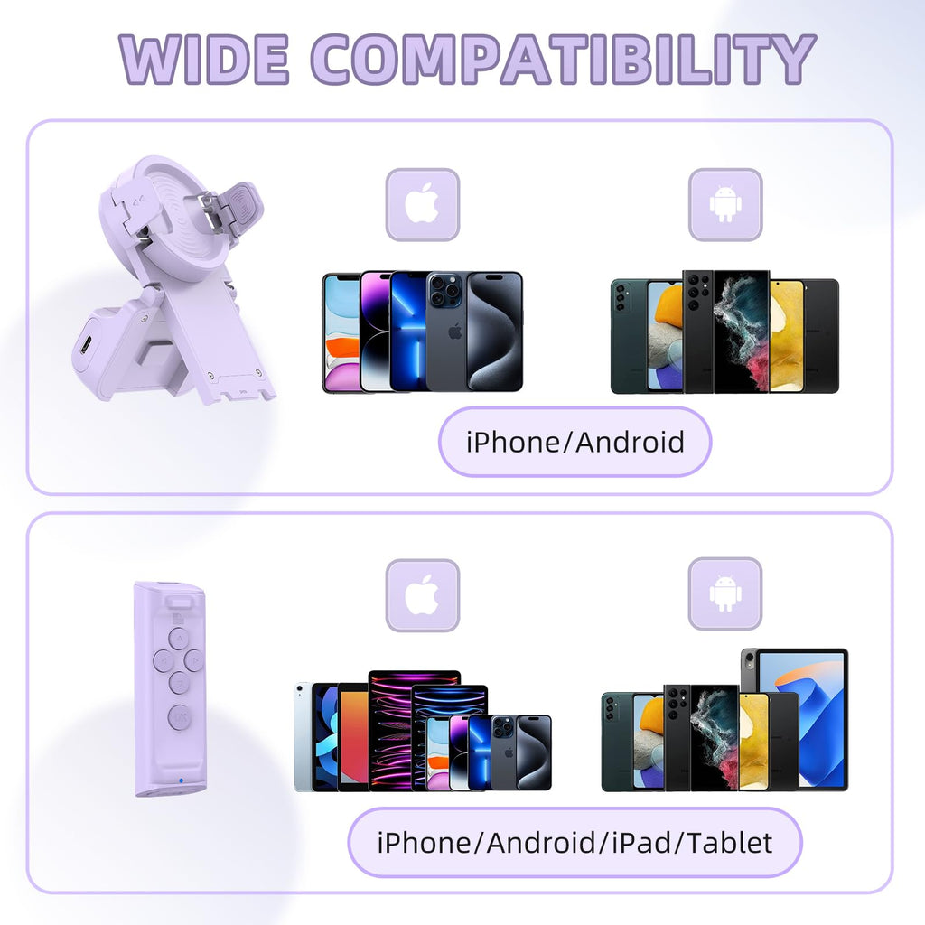 MILOUZ Remote Control Scrolling for Tiktok with Phone Stand,Page Turner for Kindle App E-Book,Bluetooth Camera Shutter Remote for iPhone, Android,iOS,iPad,Tablet (Purple)