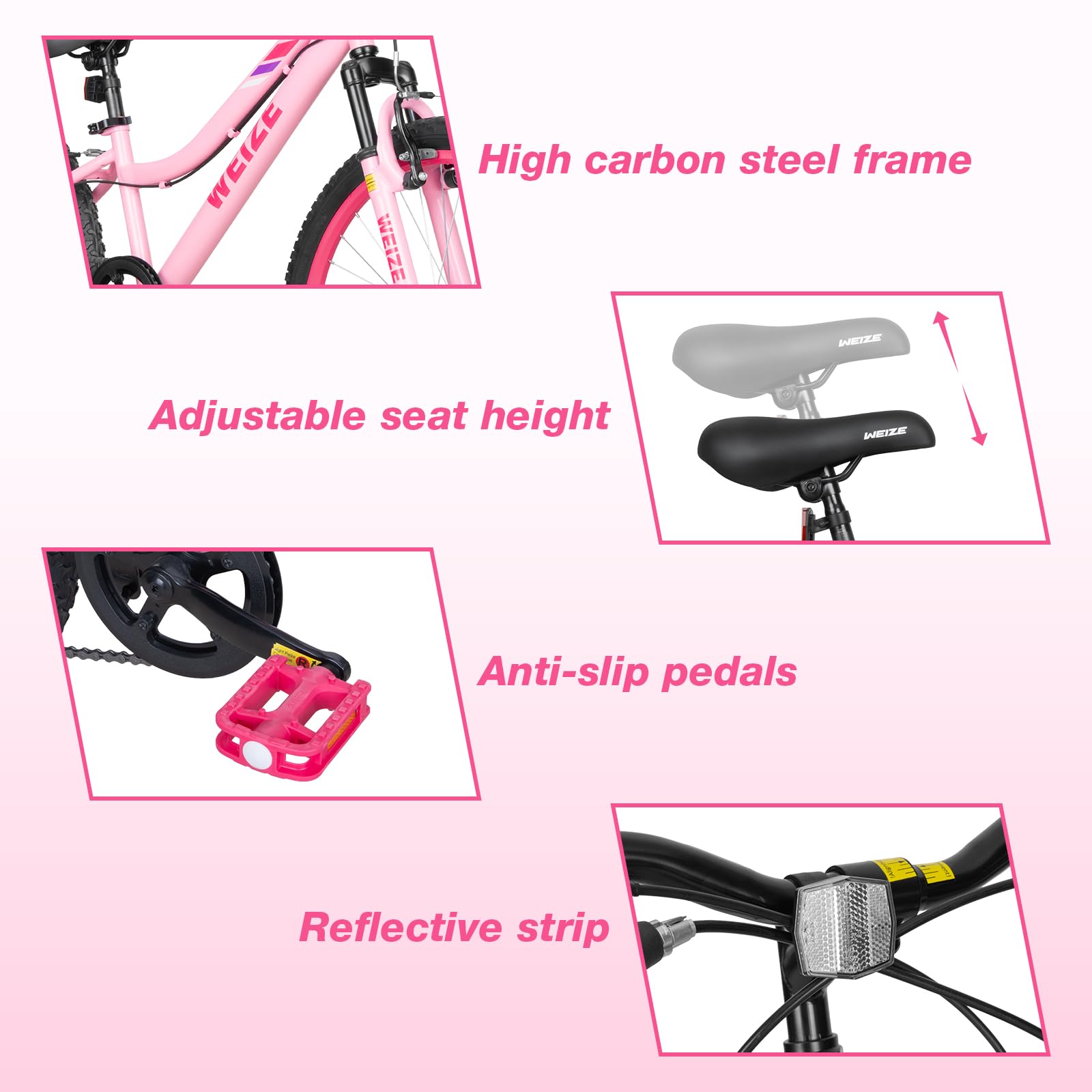 WEIZE 20 24 Inch Kids Mountain Bike,Kids Bike for Girls Age 6-14 Year Old,6 Speed Kid Bicycle with Front Suspension Fork,Adjustable Seat Height,High-Carbon Steel Frame,Ideal for Girl Adventurers