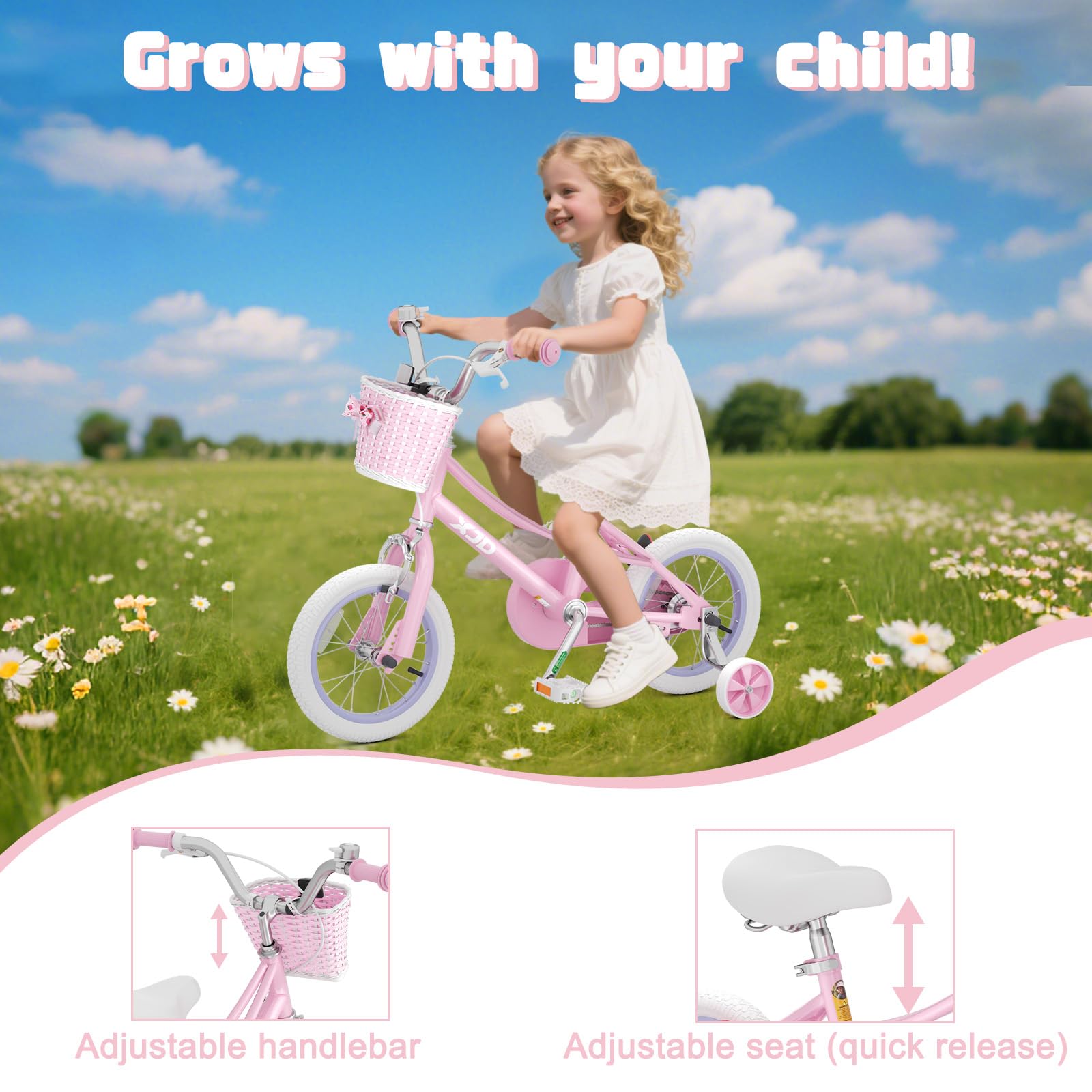 XJD Girls Bike for 2-12 Years Old Kids 12 14 16 20 Inch Toddler Bike,Retro Style Kids Bike with Training Wheels, 20 Inch Girl Bicycle with Kickstand