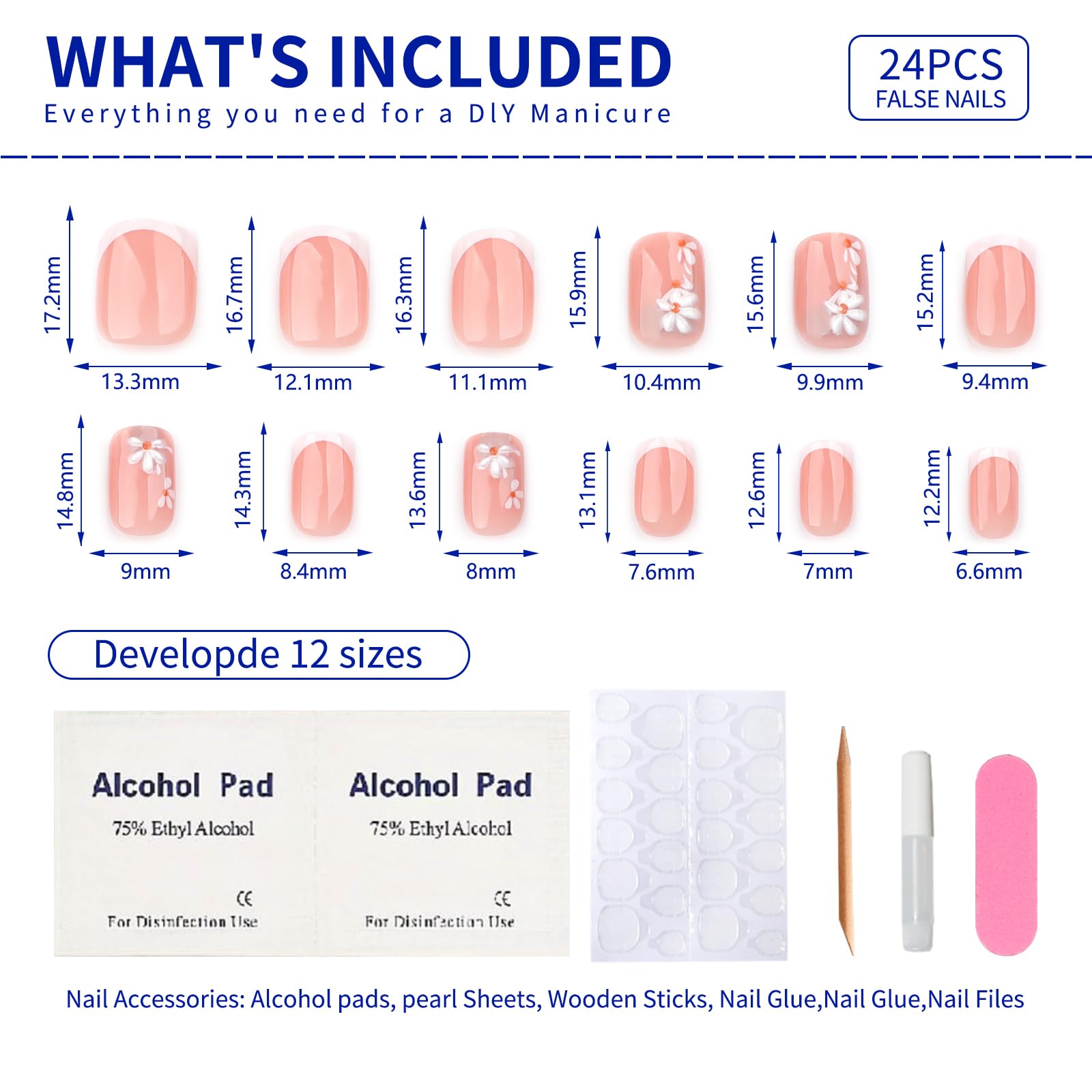 Summer French Press On Nails Short Almond, Cute Nude Pink Fake Nails with White French Tip & Brown Dot Detail, Glossy Gel Acrylic Stick On Nails, Perfect for Daily Wear & Gifts, New Packaging, 32PCS