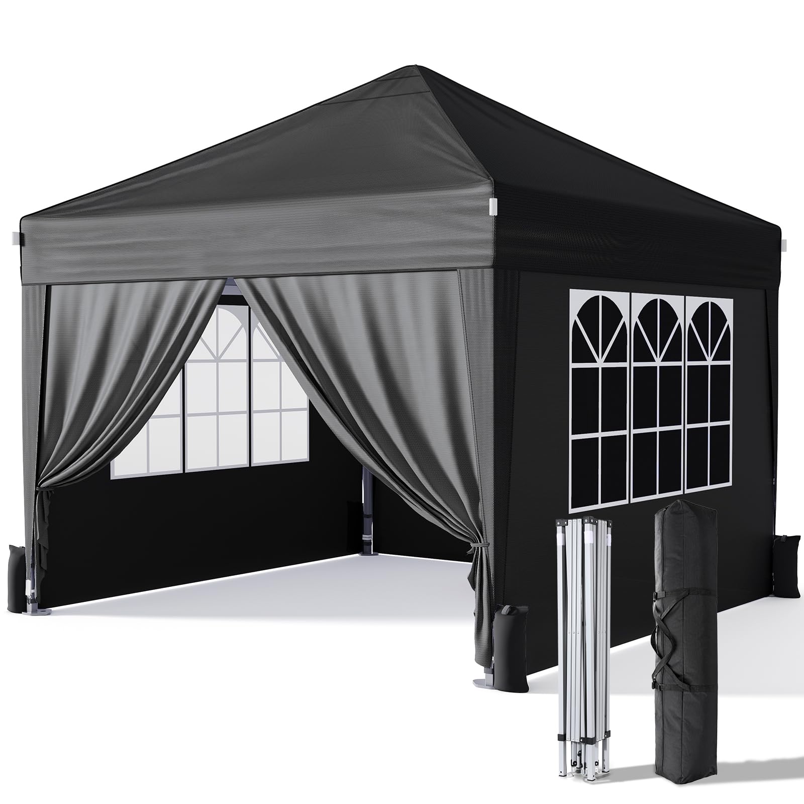 Driftalia 10x10 Pop Up Canopy with Sidewalls, Outdoor Instant Canopy Tent with Carry Bag for Commercial Events, Camping, Backyard Parties - White