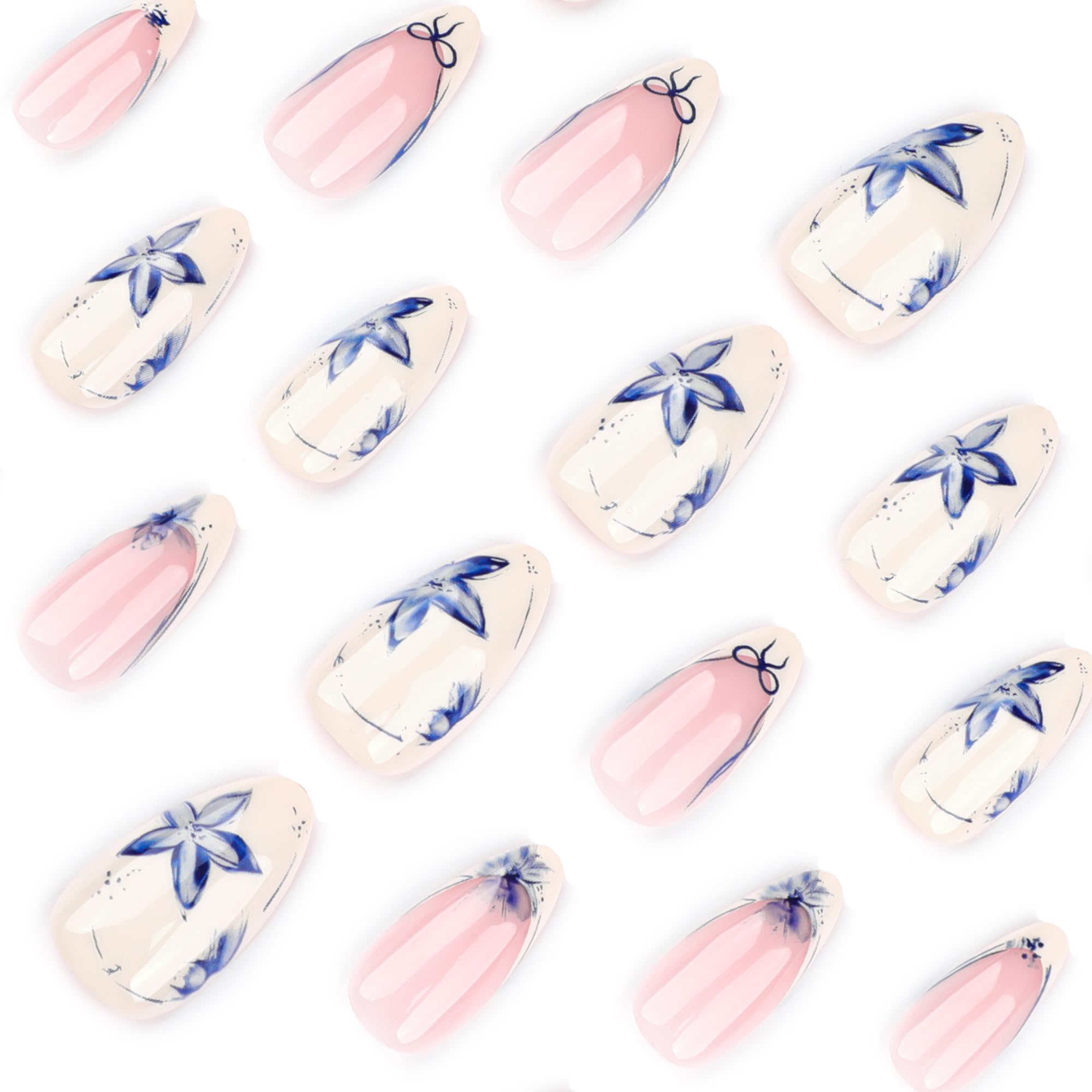 Summer French Press On Nails Short Almond, Cute Nude Pink Fake Nails with White French Tip & Brown Dot Detail, Glossy Gel Acrylic Stick On Nails, Perfect for Daily Wear & Gifts, New Packaging, 32PCS