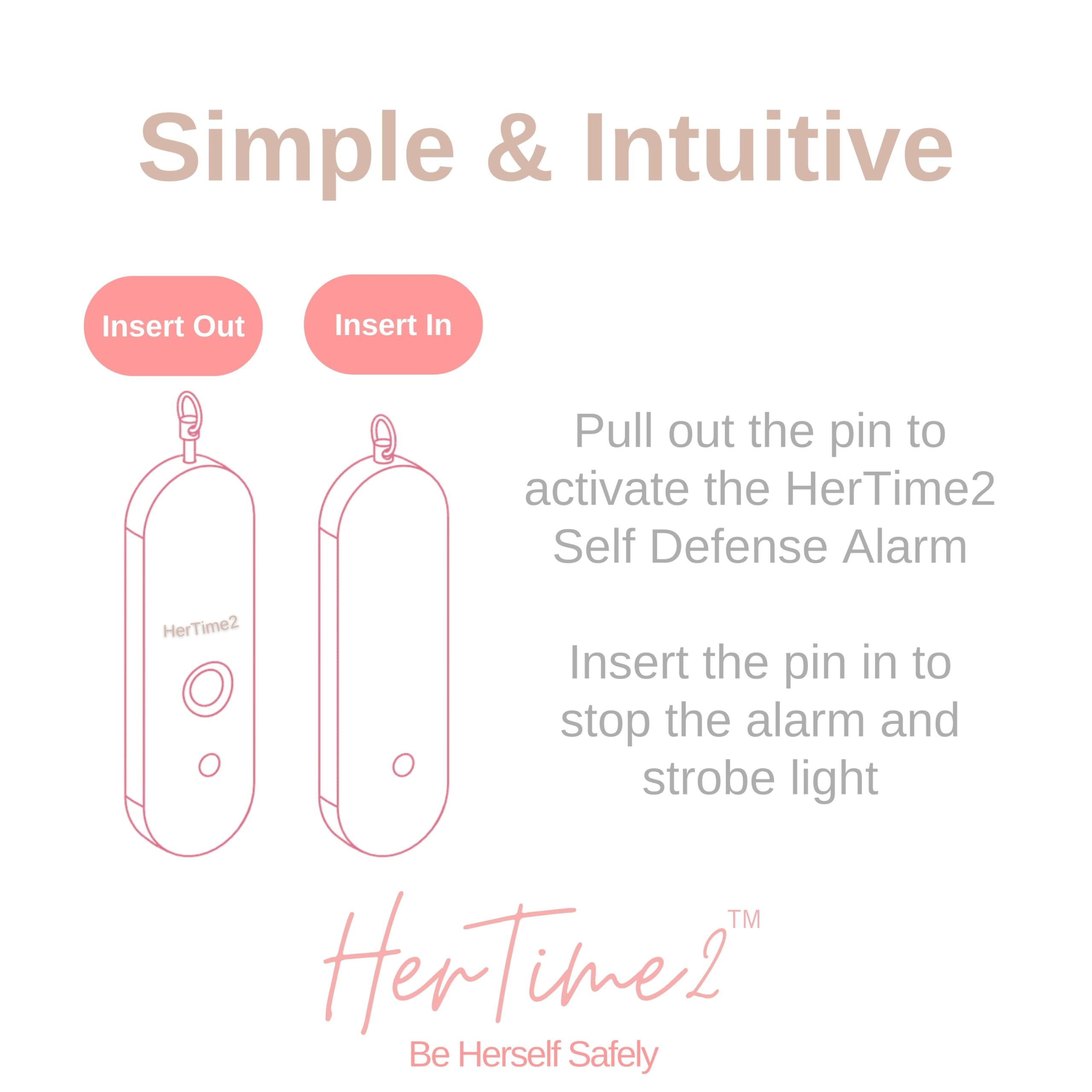 HerTime2 Personal Safety Alarm for Women - Loud Self Defense Siren, Waterproof Keychain with Strobe Light - Battery Powered, Rose Gold