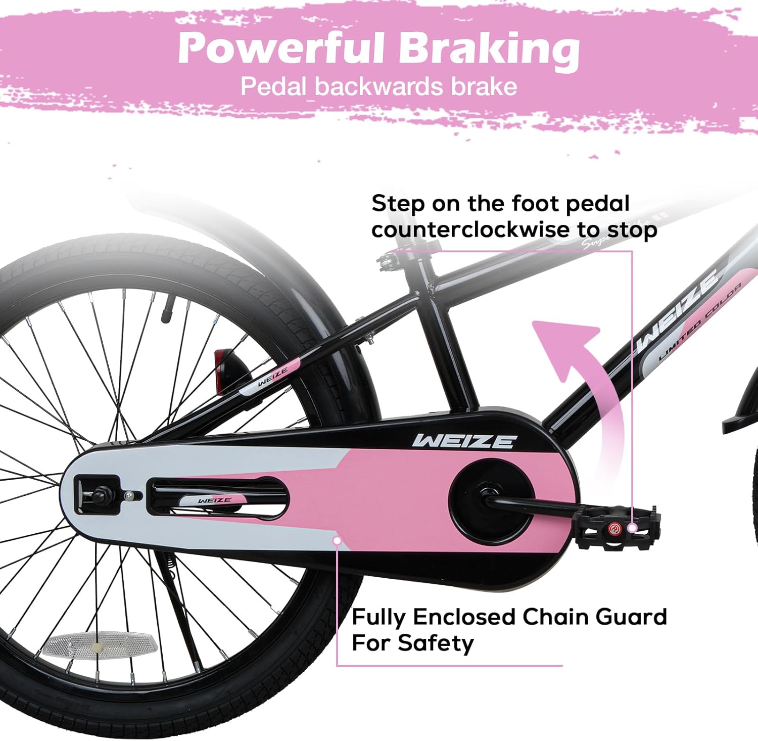 WEIZE Kids Bike, 20 Inch Children Bicycle for Boys & Girls Ages 6-12 Years Old, Rider Height 48-60 Inch, Adjustable Seat & Handlebars, Coaster Brake, Pinkblack