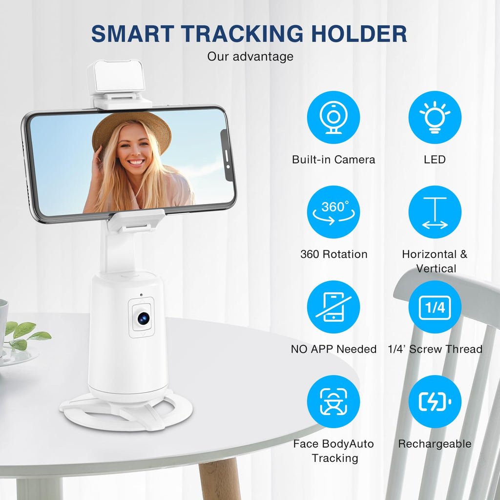 Auto Face Tracking Tripod 360° Rotating Cell Phone Photo and Video Kits Stand, No App, Camera Stand with Remote and Gesture Control, Rechargeable Smart Shooting Stand for Live Recording Tiktok（Black）