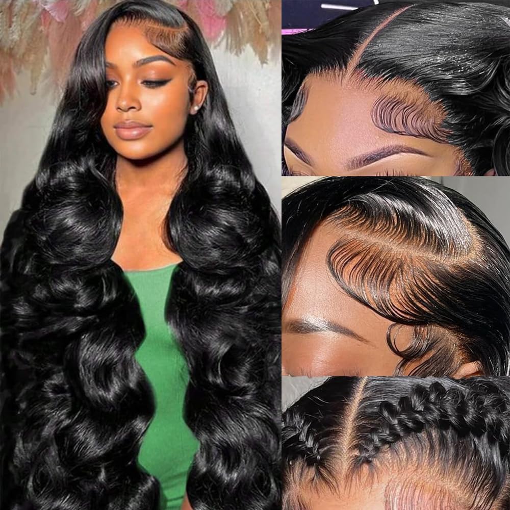 30 Inch 13x6 Body Wave Lace Front Wigs Human Hair Pre Plucked 220% Density Thick Real Virgin Human Hair Wig Invisilbe Hairline Tiny Knots Body Wave HD Lace Frontal Wigs 3X Longer Lifespan