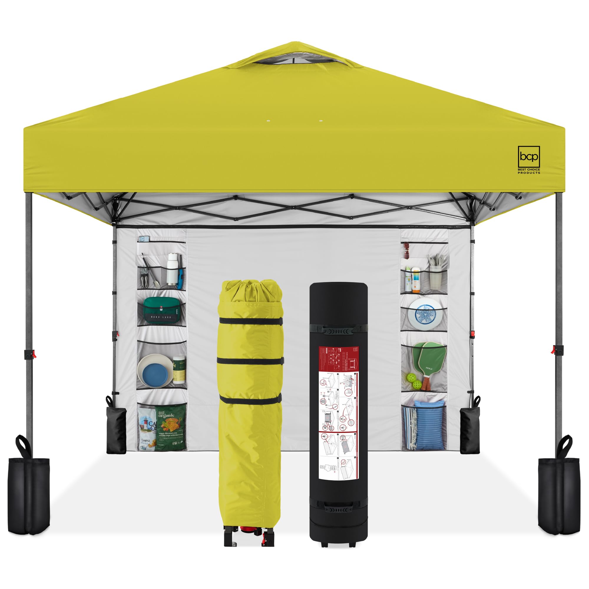 Best Choice Products 10x10ft Pop Up Canopy Tent with Sidewall, 1 Person 1 Minute Set Up, Carry Case, 4 Weight Bags - Pink/White