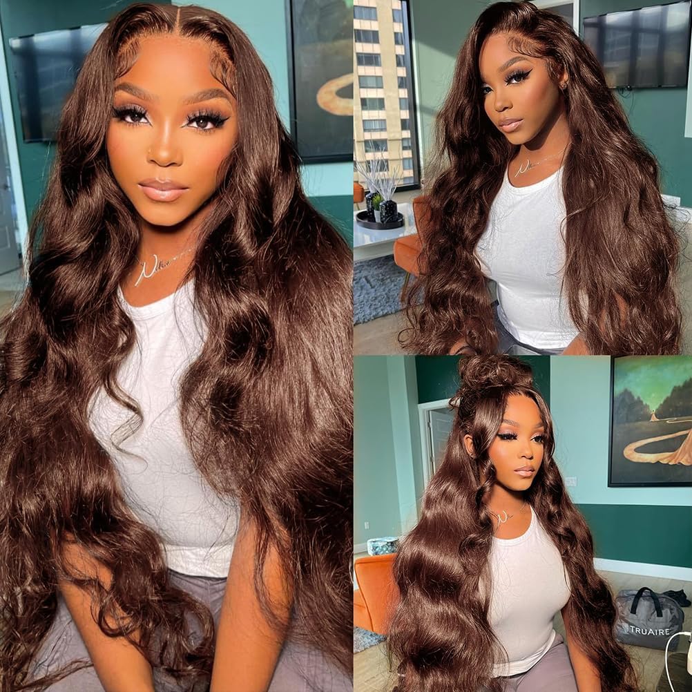 30inch Chocolate Brown Lace Front Wig Human Hair 13x6 Hd Lace Frontal Wigs Human Hair 200 Density Body Wave Chocolate Brown Wig Human Hair pre Plucked Colored Wigs for Women